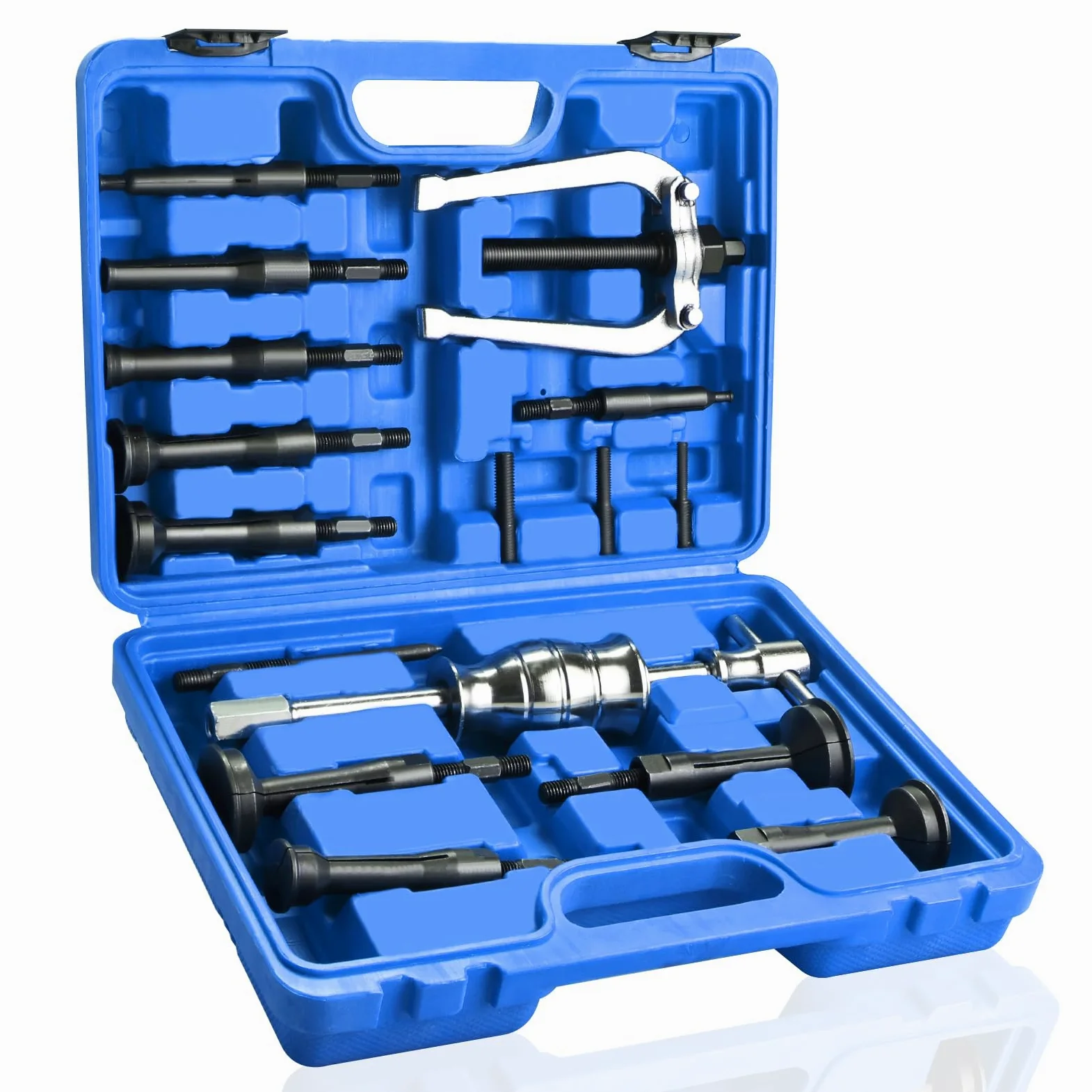 BOOMSTART 16pzs Extractor Rodamientos Internos, 5-58 mm Extractor de Rodamiento Interior, Extractor Cojinetes Ciegos con Martillo para Rodamiento Internos de Caja de Cambios Rueda Moto Coche (Azul)