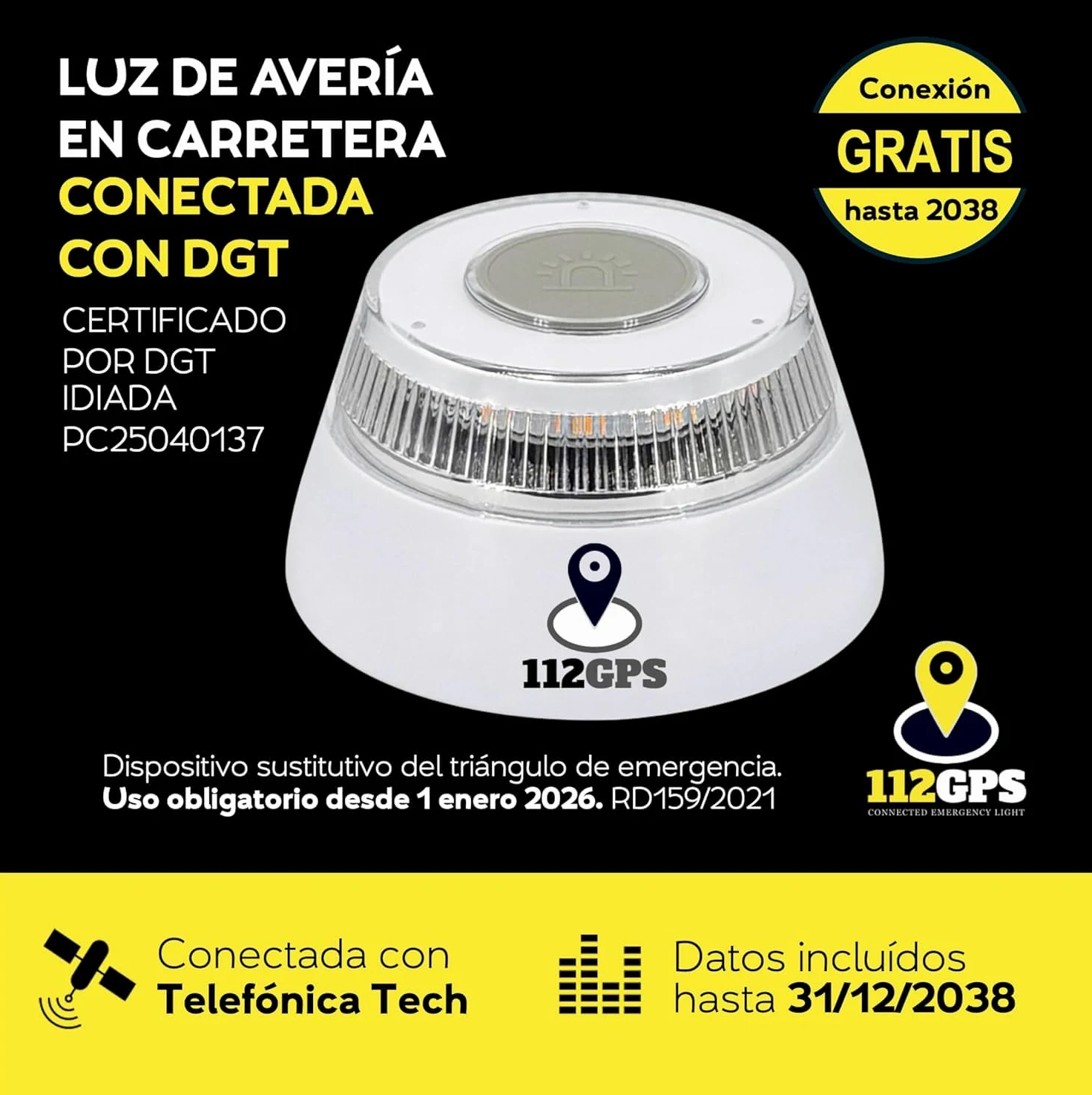 Digital House | Luz de Emergencia con Geolocalización | Baliza V16 | Conectada y Homologada DGT 2026 | Para Coche y Moto | Para el Dia y la Noche | Resistente al Agua | Visible Hasta 1km