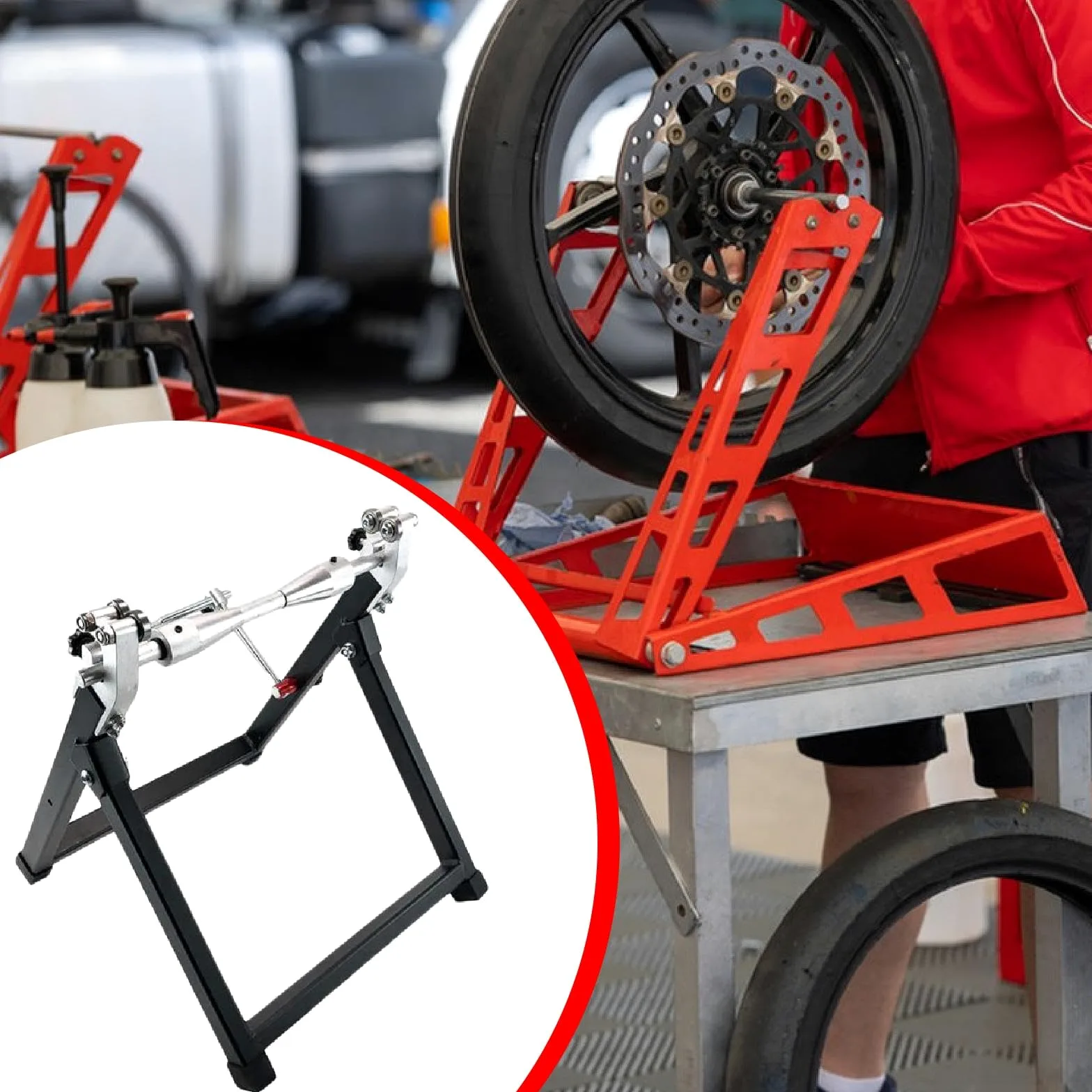 Oshhni Equilibrador de ruedas para motocicletas Soporte para equilibrar ruedas de motocicletas Accesorios estables para trabajo pesado Herramienta para, Plata
