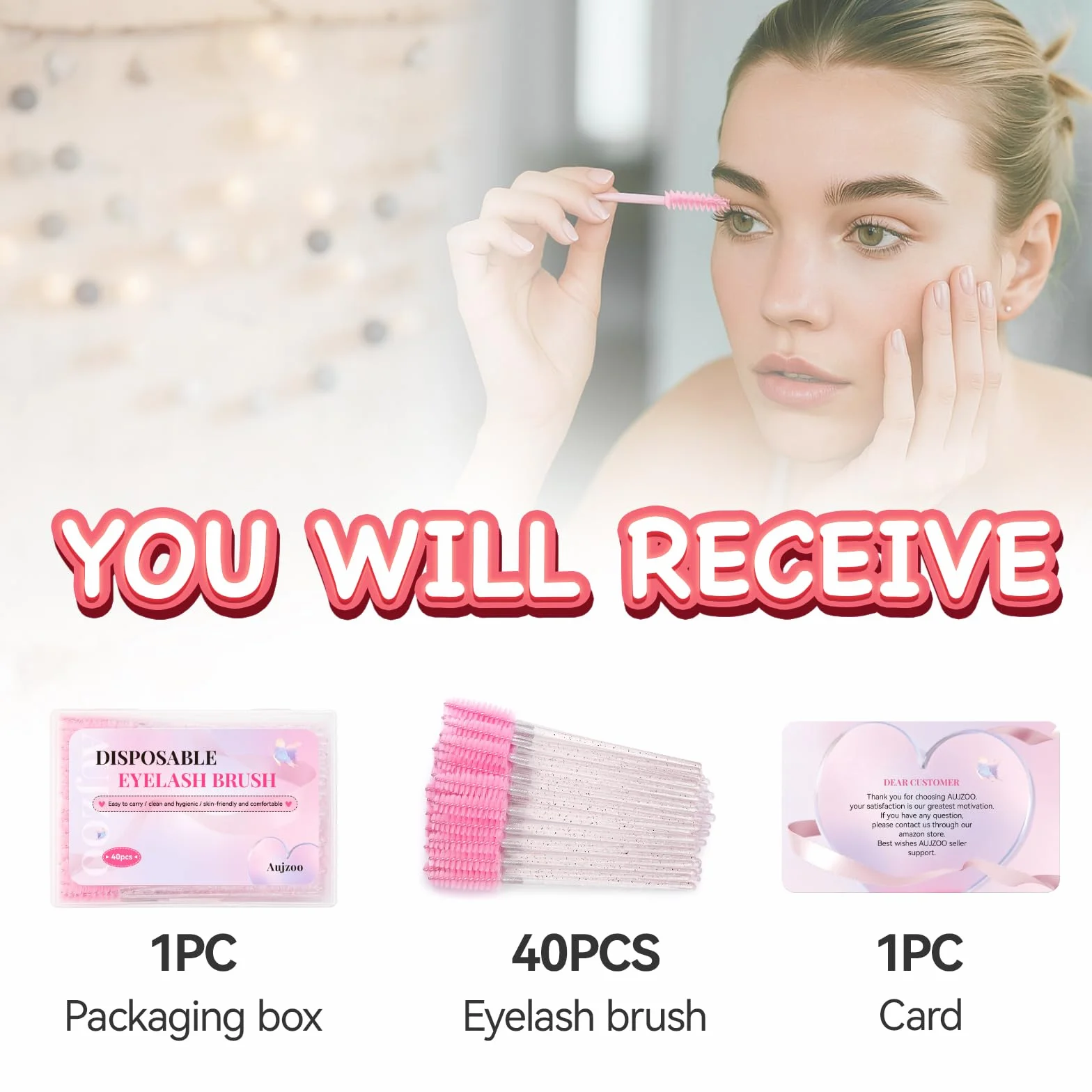 Aujzoo 40 brochas de pestañas kit de maquillaje cepillo de cejas herramientas cosméticas
