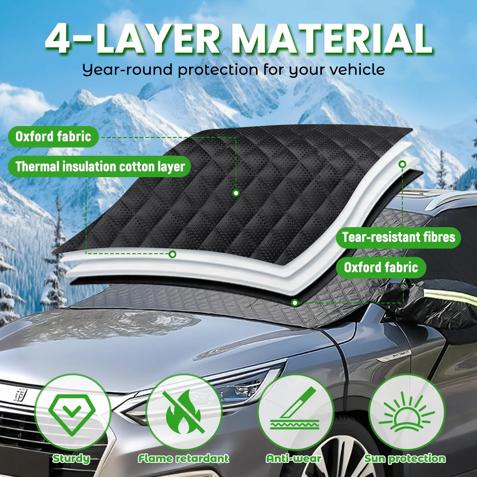 auvstar Protector de Parabrisas, Espesado Cubre Parabrisas Invierno,Cubierta Plegable para Coche y SUV, Protege de Hielo, Nieve y Viento (Negro)