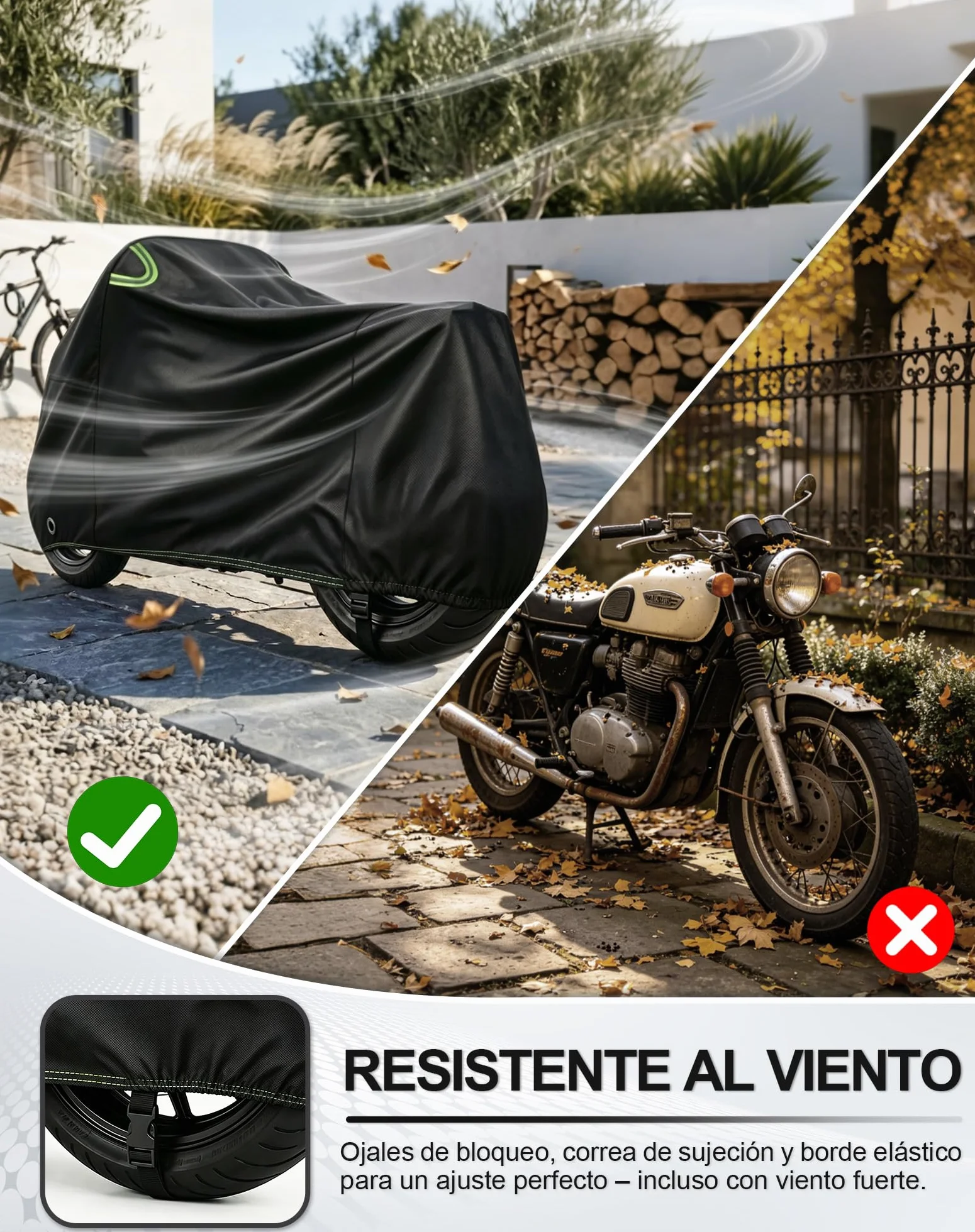 Funda Moto Impermeable 420D Oxford (225cm) - Cubierta Exterior Anti-UV y Viento, con Orificios para Candado e Tiras Reflectantes, per BMW GS, Africa Twin, Tiger (225 * 95 * 125cm)