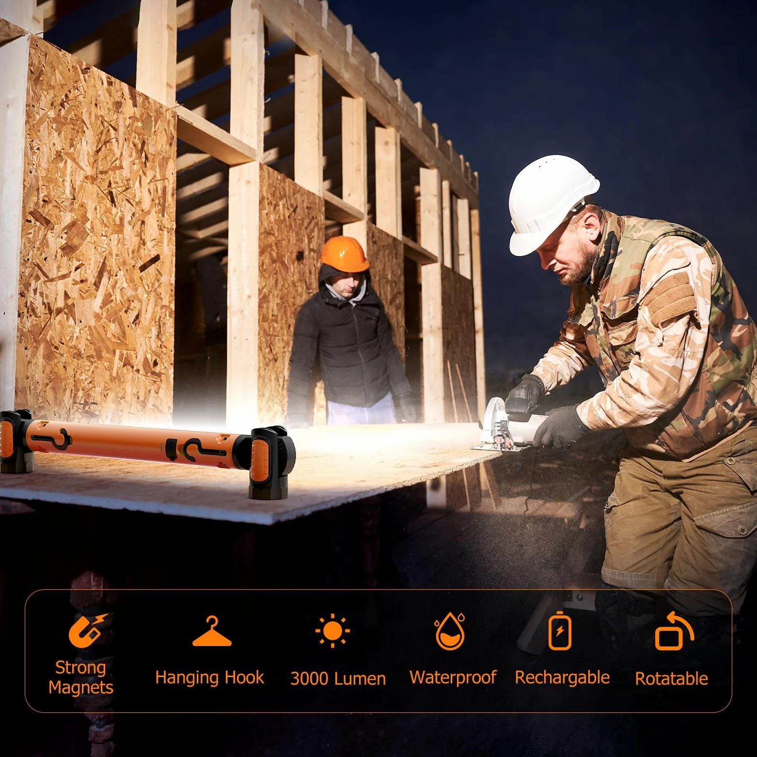 Luz de trabajo, luz de trabajo LED de 3000 lm, luz de trabajo magnética recargable de 5200 mAh, luces de trabajo inalámbricas debajo del capó con ganchos para mecánicos, inspección, taller,
