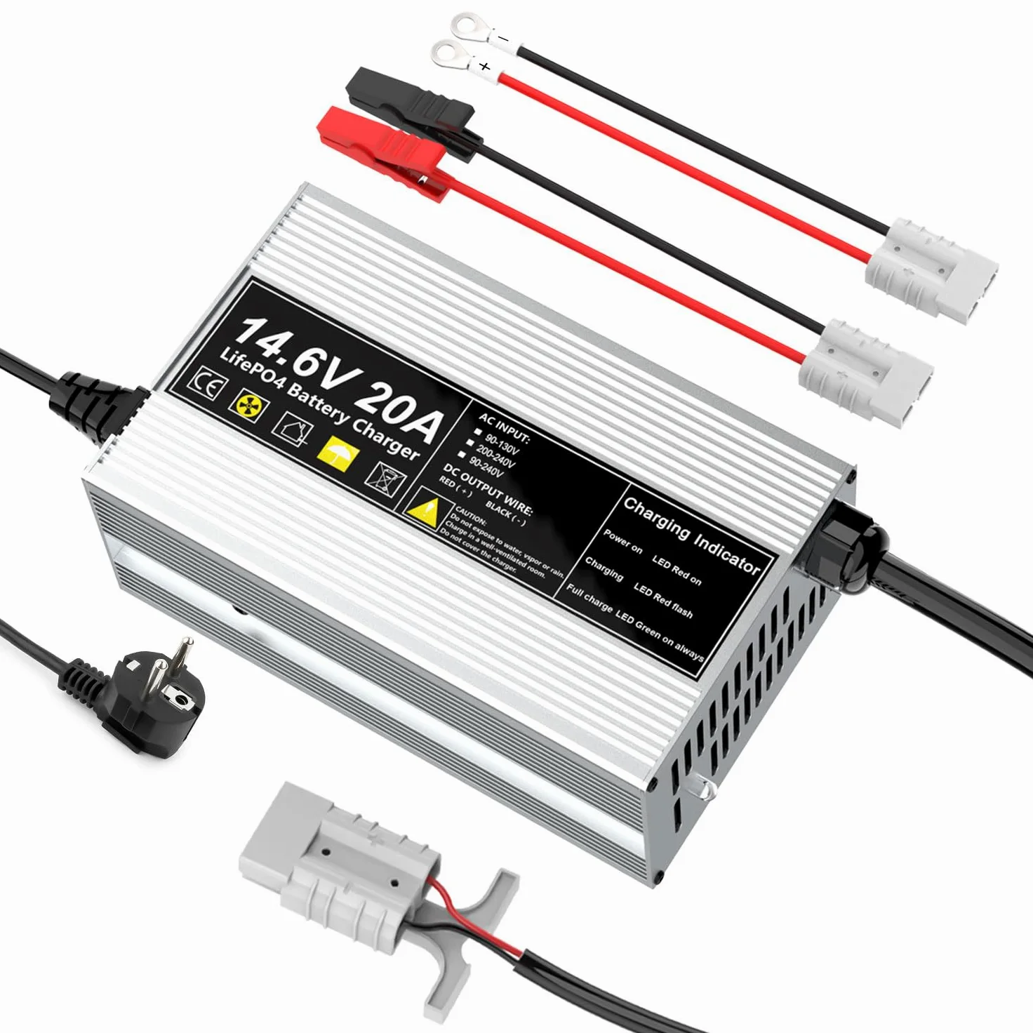 14,6V 20A Cargador de batería LiFePO4 para baterías Recargables de Ciclo Profundo de fosfato de Hierro y Litio de 12V (12,8V)