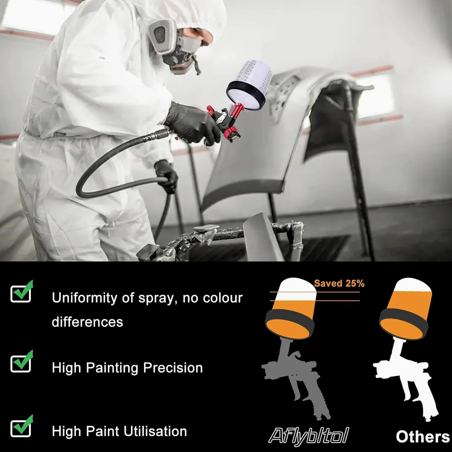 Pulverizador de pintura profesional, kit de pistola de pulverización de 1,3 mm con 10 vasos desechables, cepillos de limpieza, regulador de presión para pintura de coche, transparente, de
