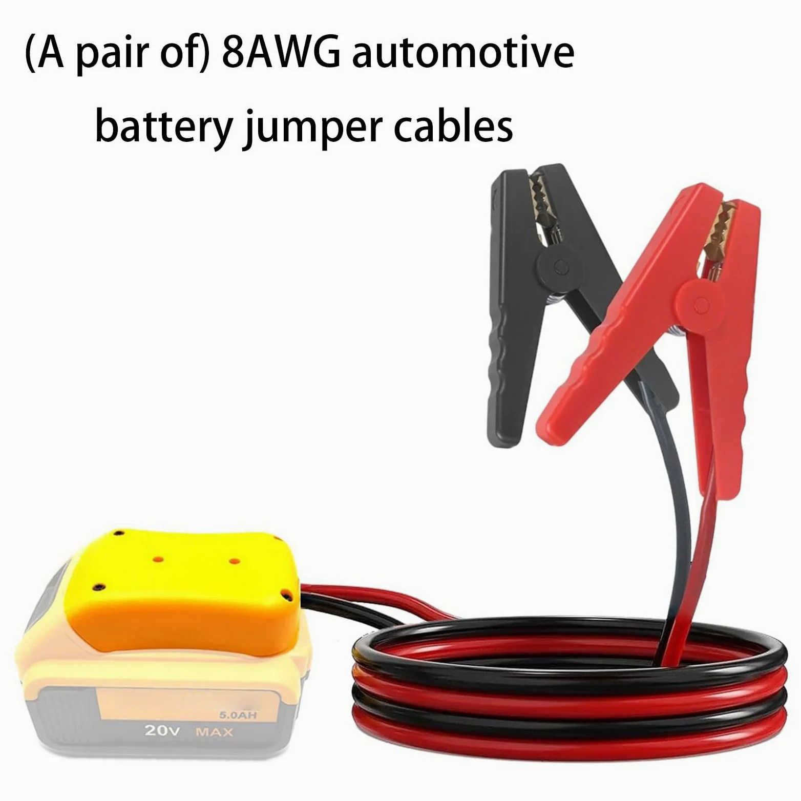 Abrazadera para cable de arranque de batería de automóvil, cable de 8 AWG para necesidades de viaje de 12 V con empuñaduras aisladas rojas y negras y clips aislados para recogida de almacenamiento en