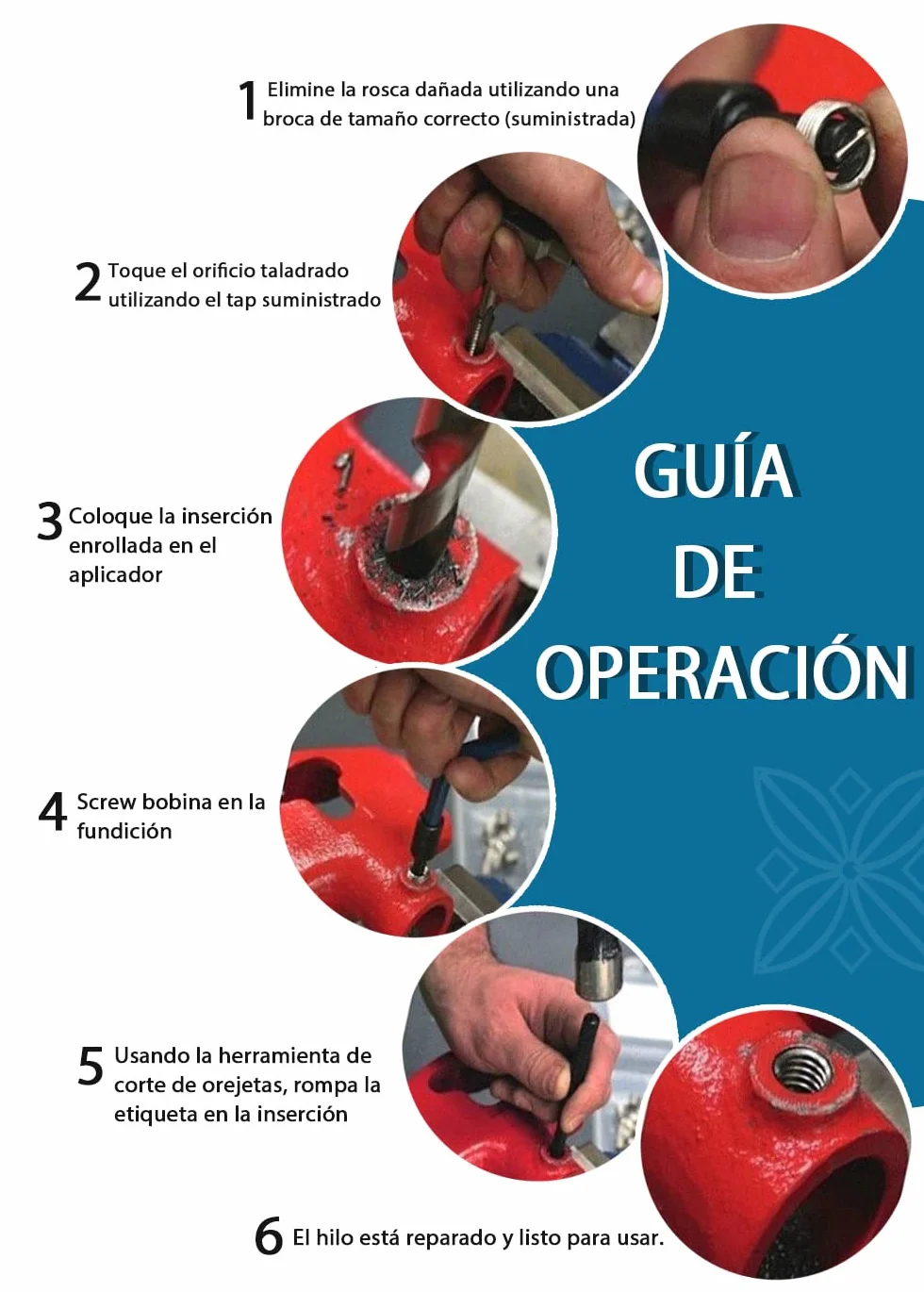 30 Piezas M6 Kit de Reparación de Rosca Juego de Reparación de Roscas Helicoil Kit Helicoidales Herramientas, Kit de Inserción de Reparación de Roscas