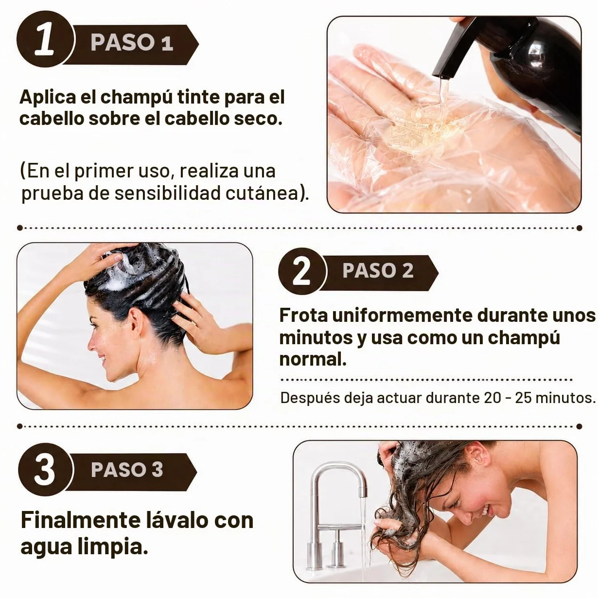 Champú Color Castaño Oscuro 500ml Tinte para Cabello Negro