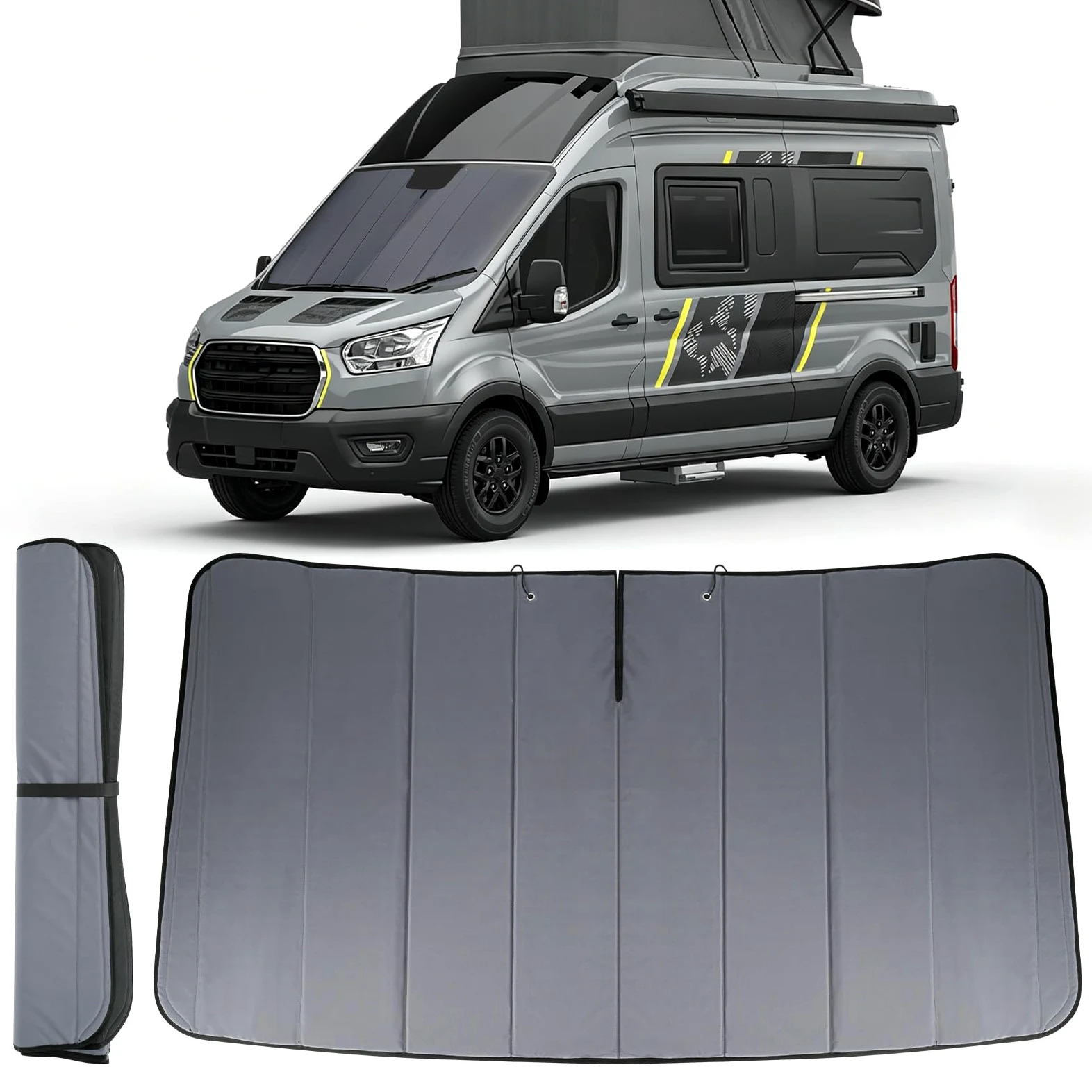 Parasoles Parabrisas Compatible con F-ORD Transit MK8 2015-2026 Protector Solar Coche Plegable Interior Protección Solar UV Reflectante Anti Calor y Polvo