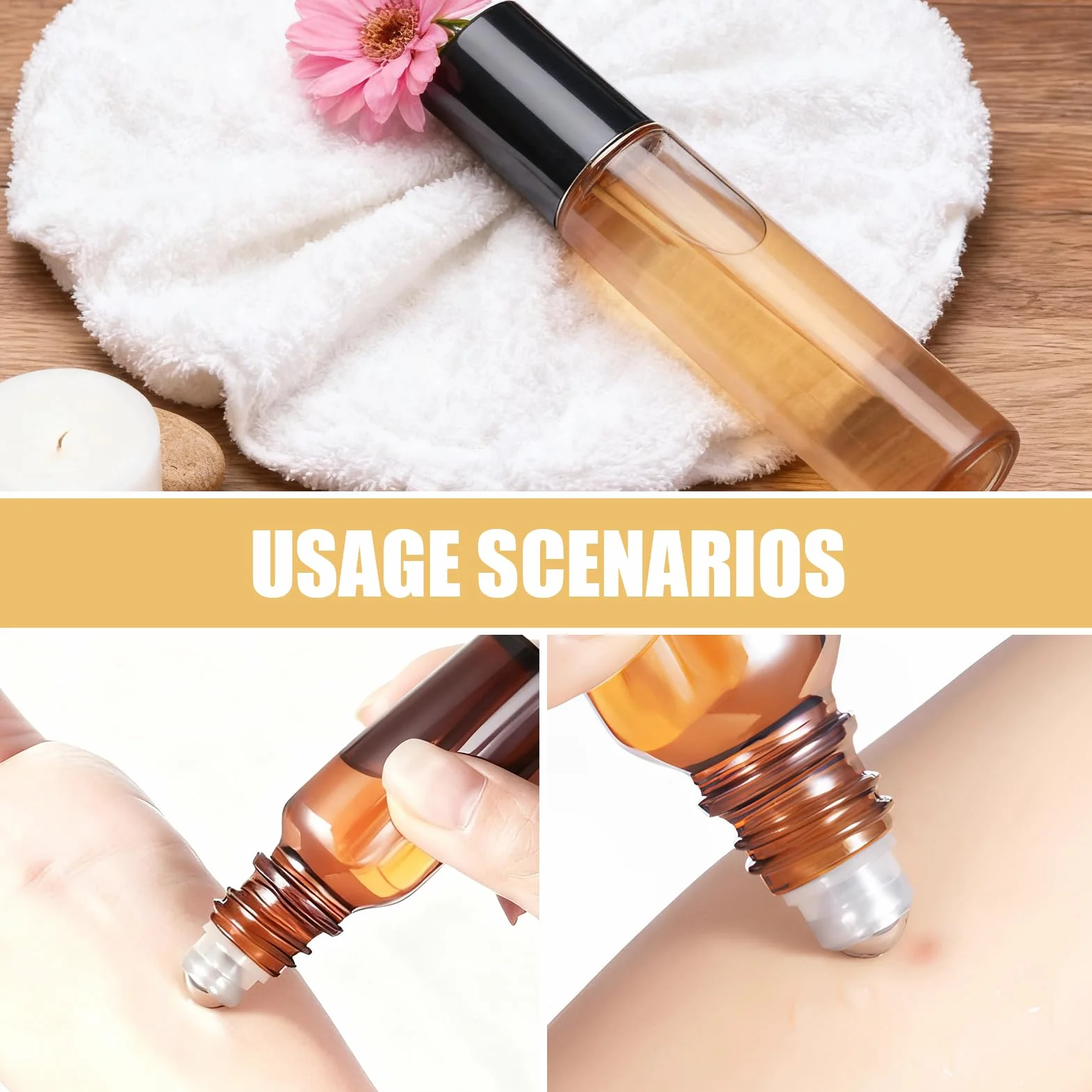 Botellas roll on de cristal marrón 5 ml para aceite esencial con bolas de acero inoxidable