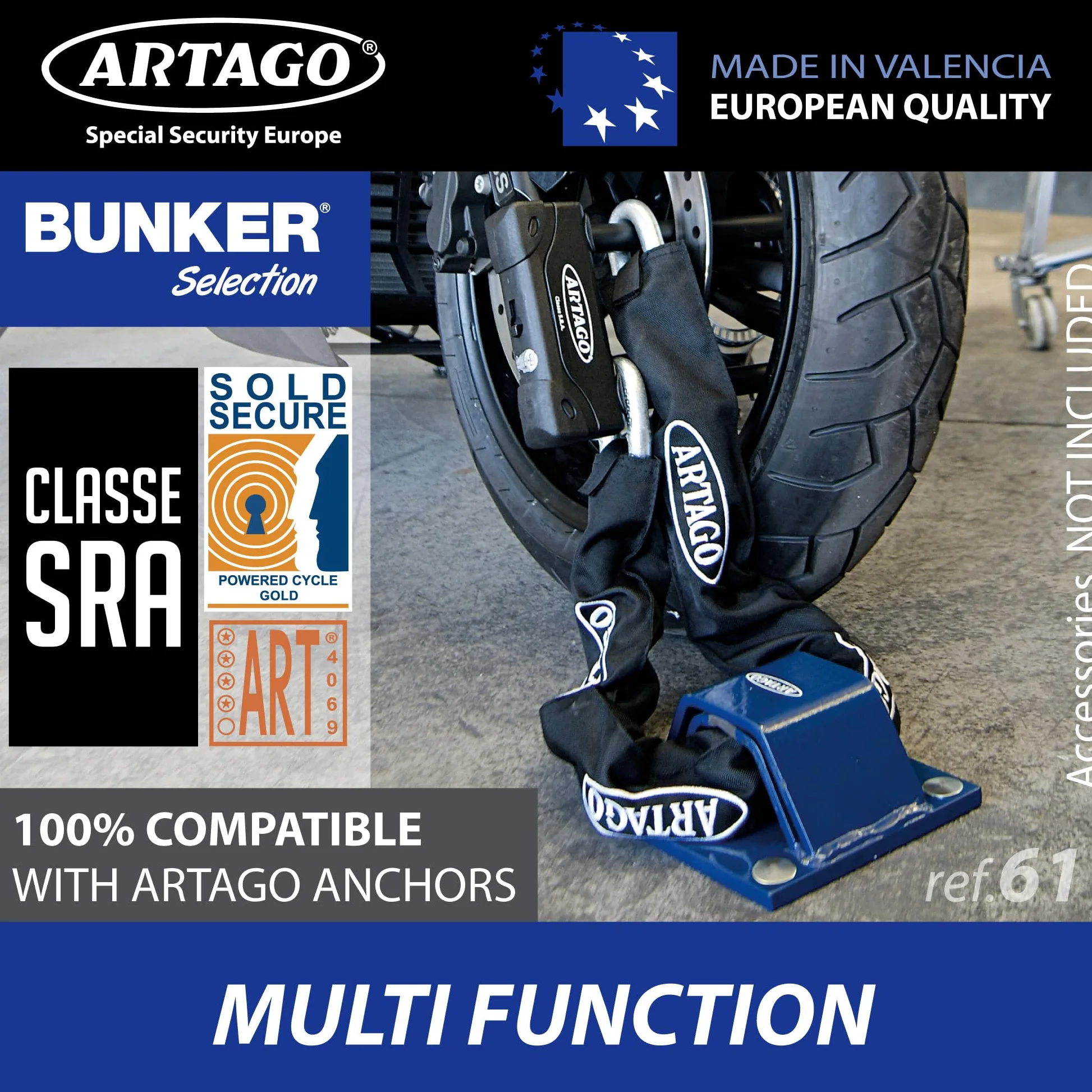ARTAGO 18ART270 Candado Moto Alta Gama, Antirrobo U Nivel BUNKER Homologado SRA, Sold Secure Gold, ART4, Puro Acero Endurecido 18mm, Doble Cierre Blindado, Cerradura con Disco 5mm Anti-Taladro, 85x270