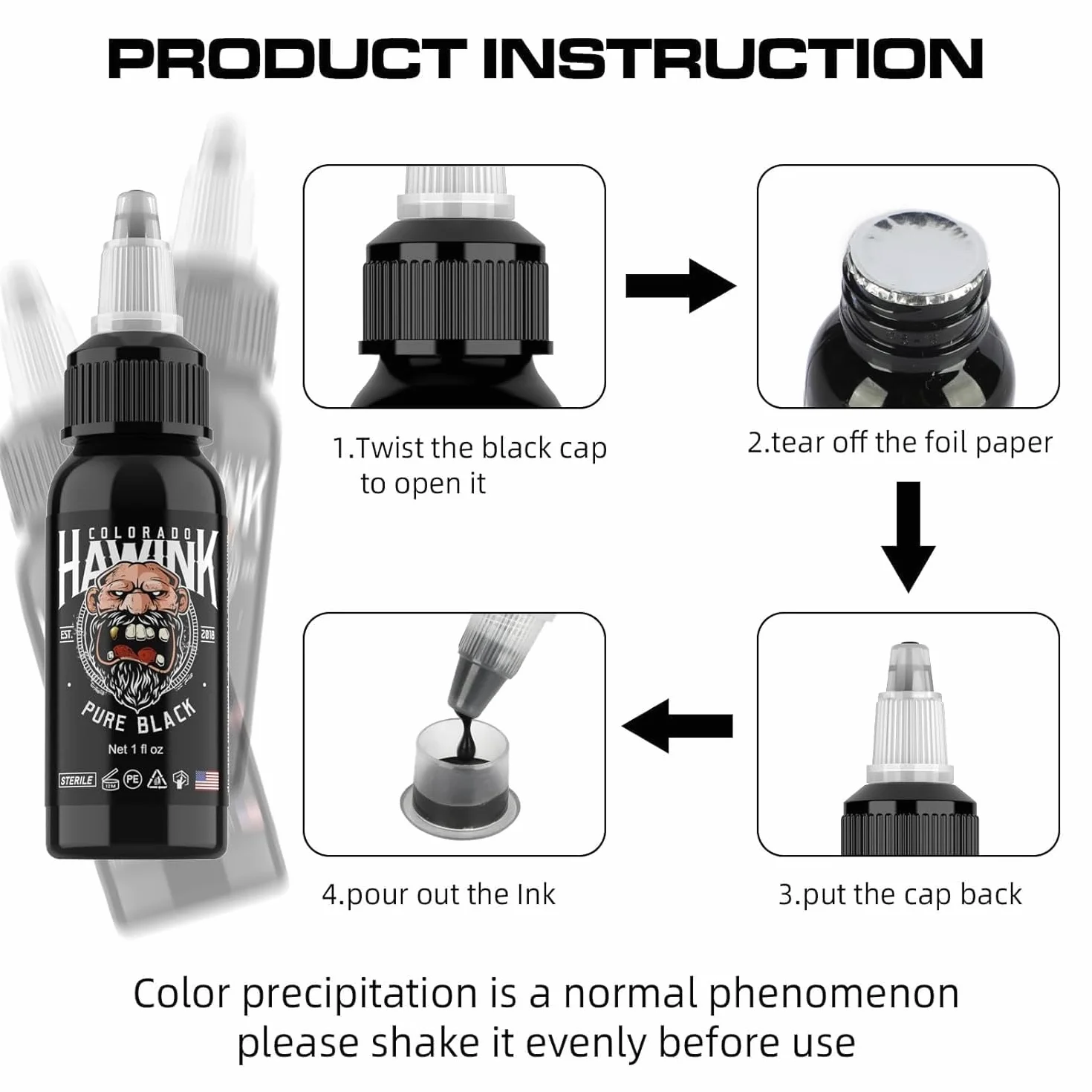 HAWINK Tinta Negro Puro Tatuaje Profesional 1oz (30ml) Tattoo Ink Black Pure