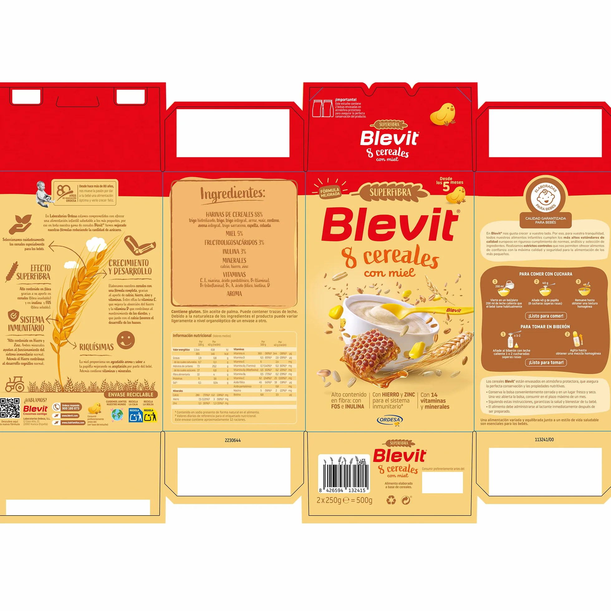 Blevit Superfibra 8 Cereales con Miel 500g Papilla para Bebé 5 Meses