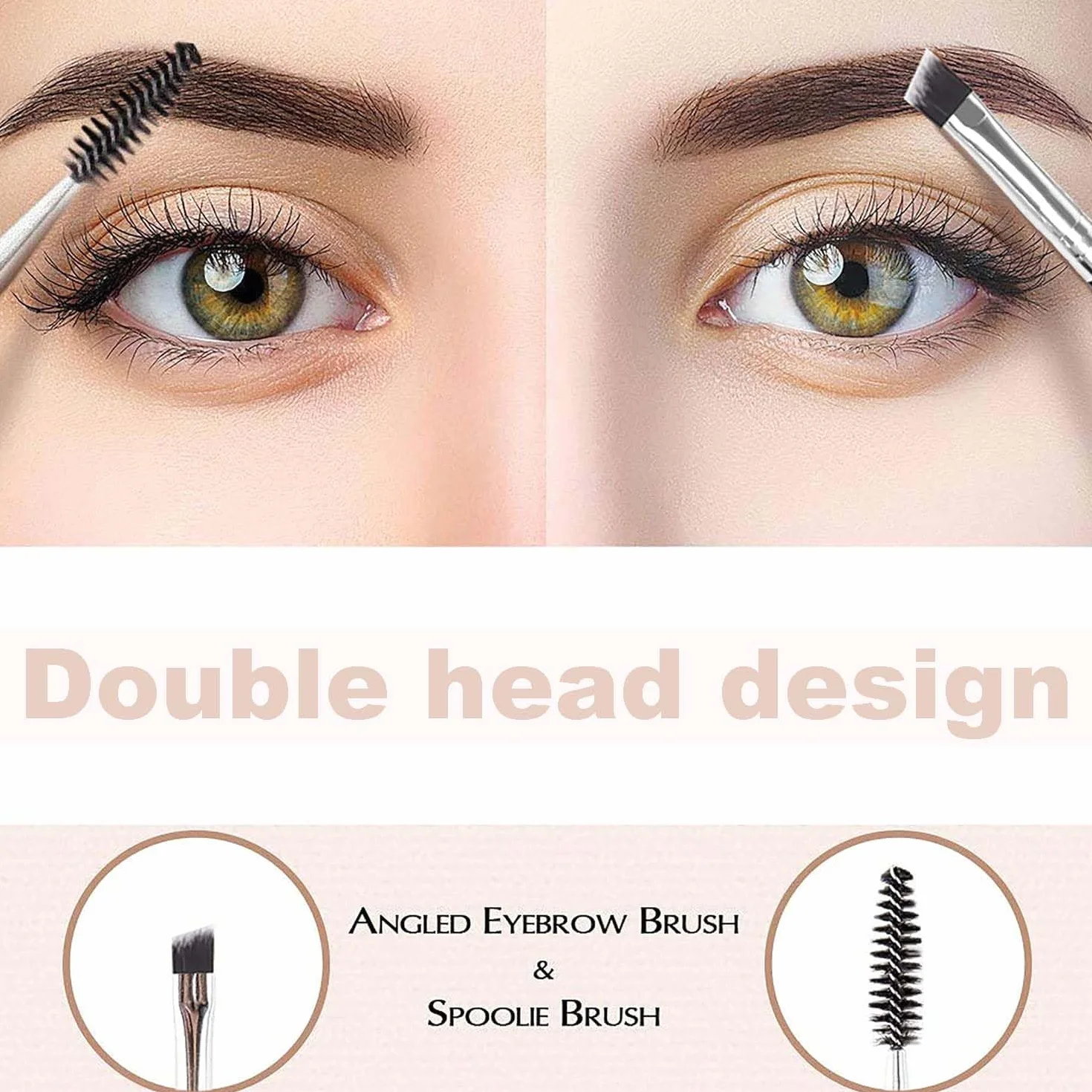 Duo Cepillos de Cejas en Ángulo, Pincel y Brocha para Cejas, Sombra de Ojos y Tinte de Pestañas