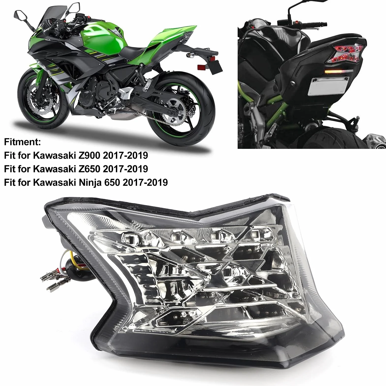 Montaje de luz trasera LED para motocicleta, lente transparente compatible con Kawasaki Z900/Z650/Ninja 650 2017 2018 2019