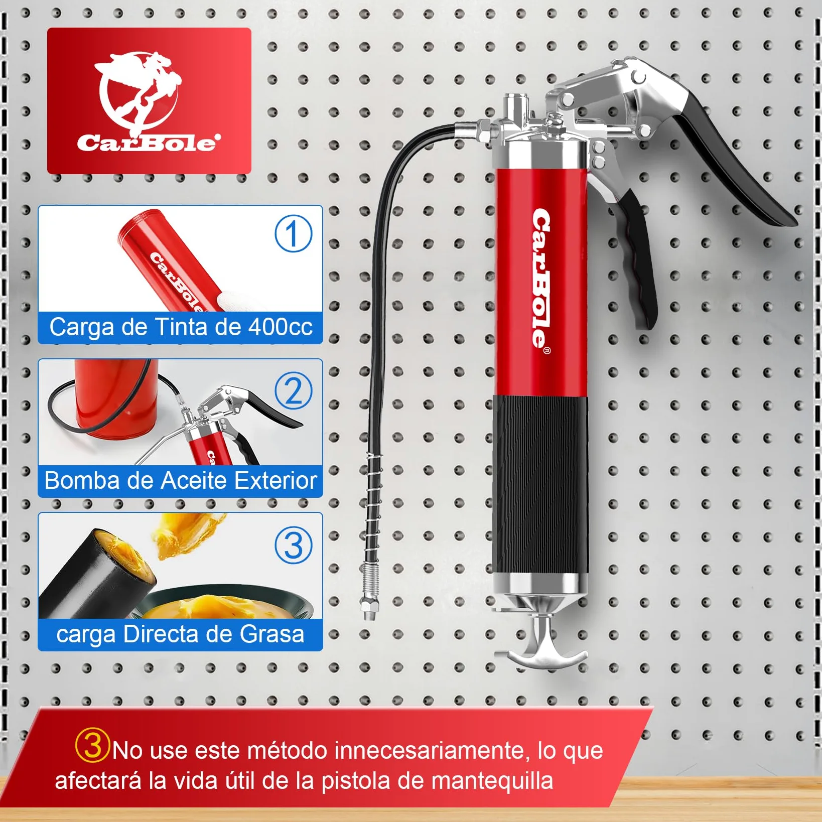 CarBole Pistolas de Engrase 8000PSI con Acoplador,Engrasadora,Bomba de Engrase,3 Mangueras Flexibles y Tubo de Extensión de Metal,Con Seis Tipos de Boquilla,Compatible con Cartucho de Tinta 400cc