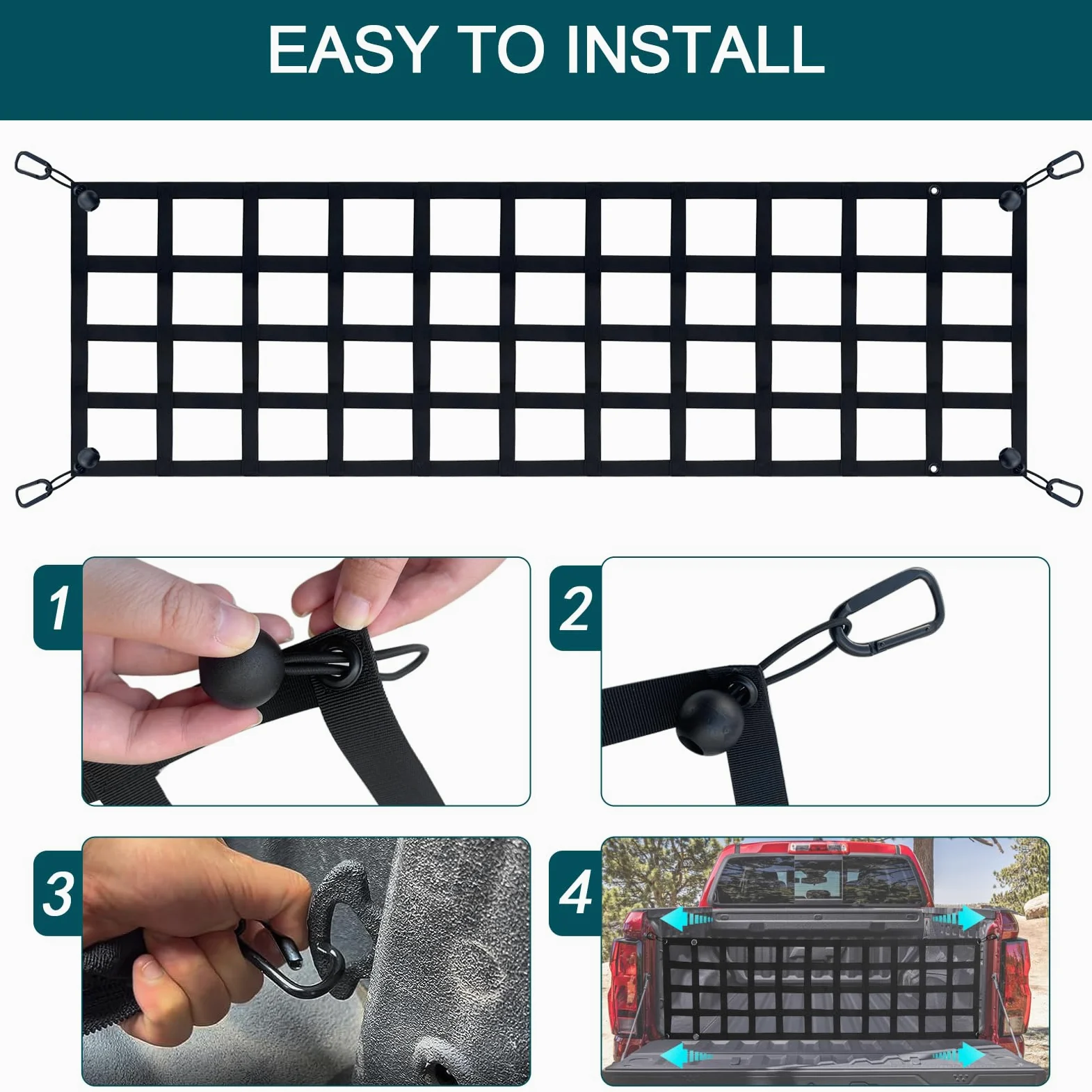 Red de portón Trasero para Caja de camioneta – Divisor de Caja de Camiones de Carga para camión de tamaño Completo de 60 x 18 Pulgadas (Negro) – Puerta Trasera de Malla Compatible con Chevy, Ford,