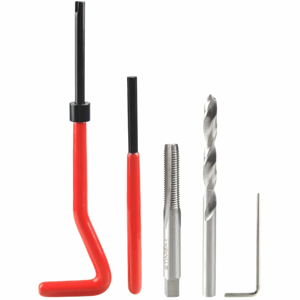 Treki Juego de Reparación de Roscas 30 Piezas M6 Thread Repair Kit Herramientas de Mano HSS Drill Helicoil Kit de Inserción de Reparación de Roscas para Reparación Automóvil