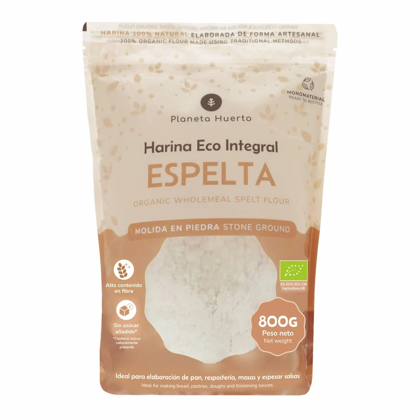 Harina Integral de Espelta Eco 800 g – Ecológica, Rica en Fibra y Nutrientes