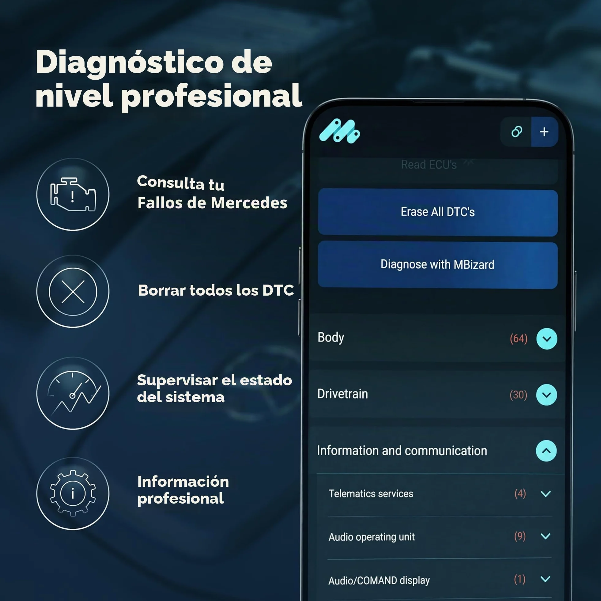 Escáner OBD2 Profesional MBito Bluetooth | Compatible con W204 W205 W212 W213 C117 X253 W166 | Diagnóstico y Codificación de Vehículos 2008-2024 | iOS Android