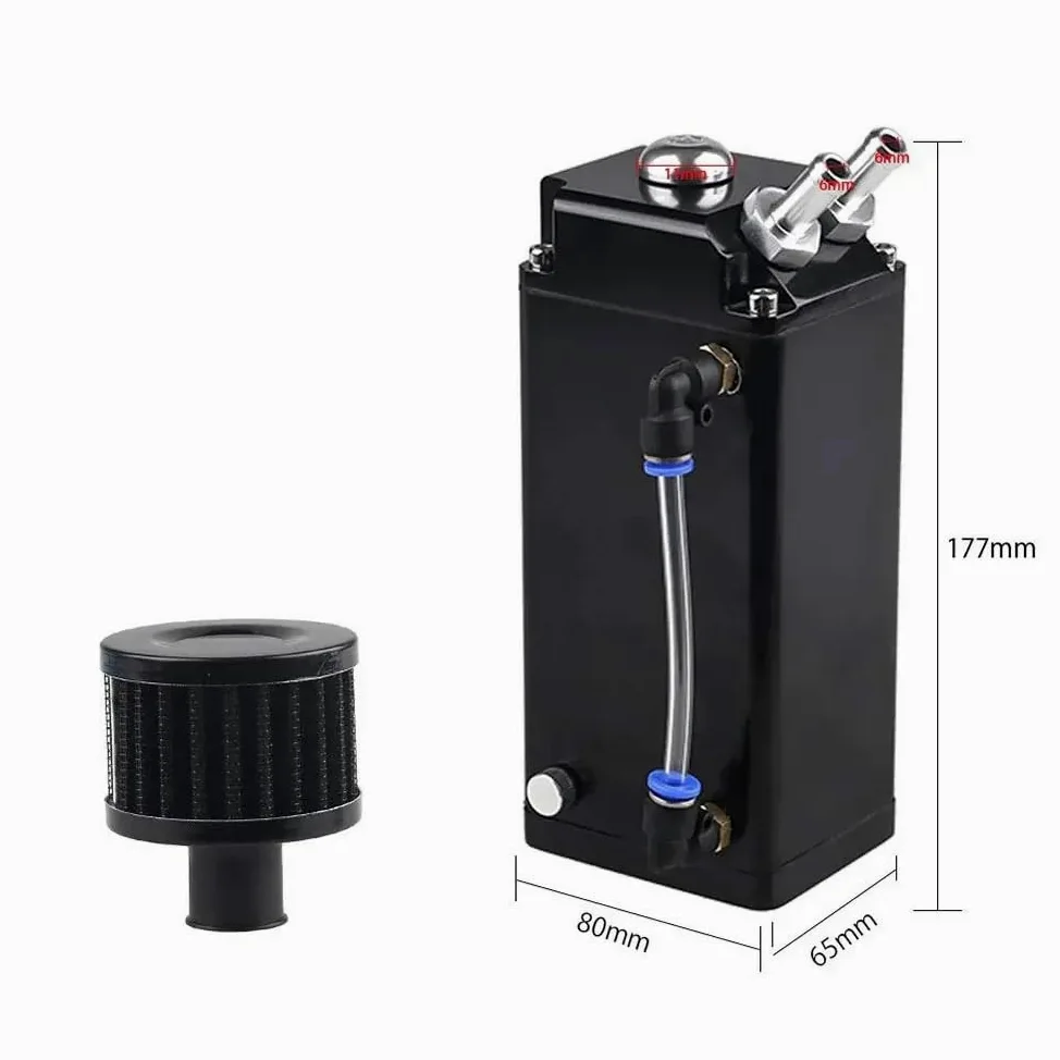 Lata de captura aceite con forma motor coche, depósito tanque aluminio cuadrado 2 puertos filtro aire y accesorios manguera silicona Depósito de refrigeración(A)