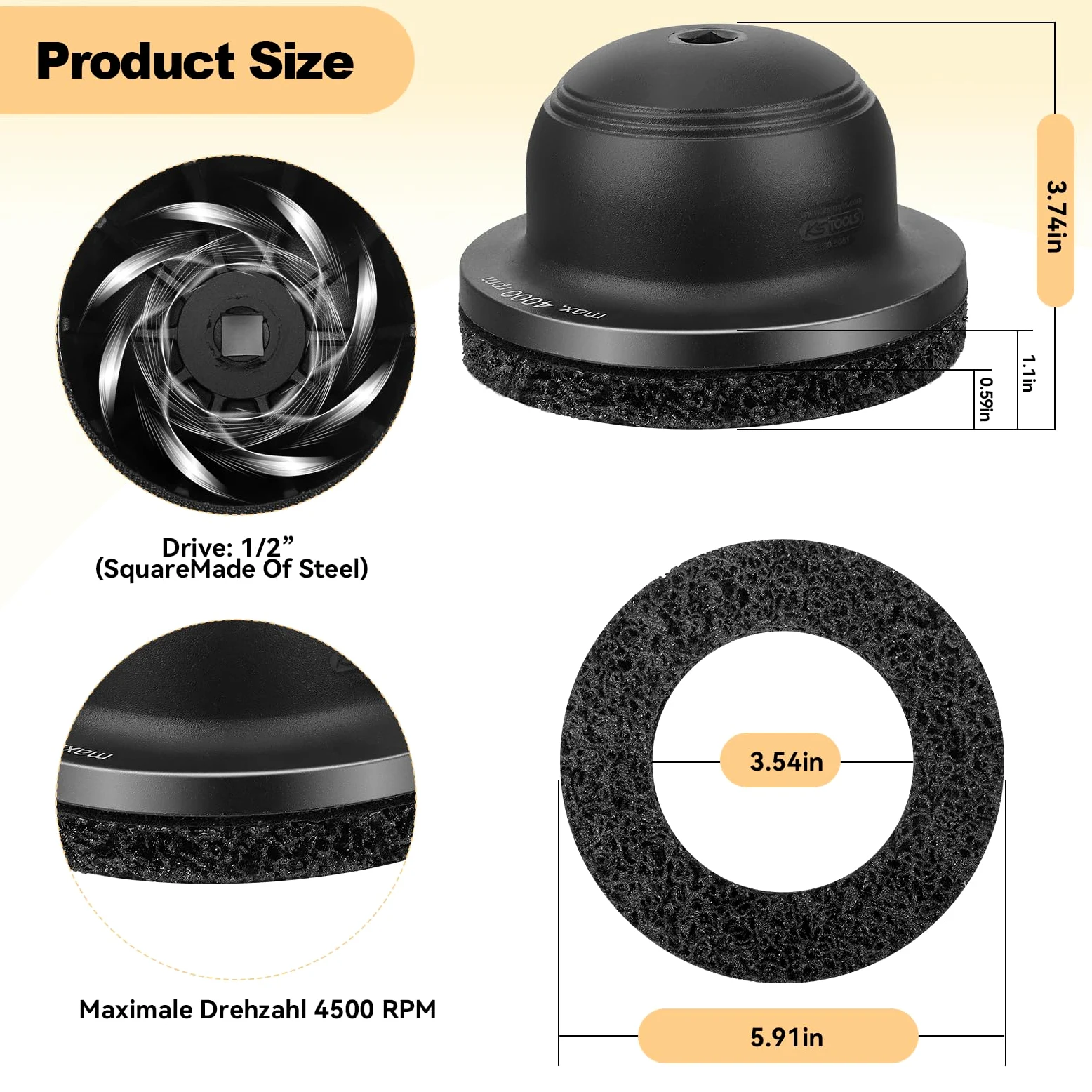 Amoladora de cubo de rueda para coche, lijadora de cabeza esférica con interior de 90 mm de diámetro, diámetro exterior de 150 mm, rueda abrasiva de aluminio para 1/2 atornillador de impacto