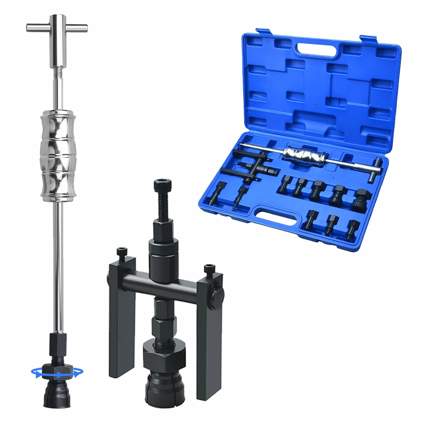 Kit de 12 extractores de rodamientos internos 8-32 mm con Extractor de 2 Garras para Huecos Ciegos y Martillo Deslizante, para Bicicleta y Moto