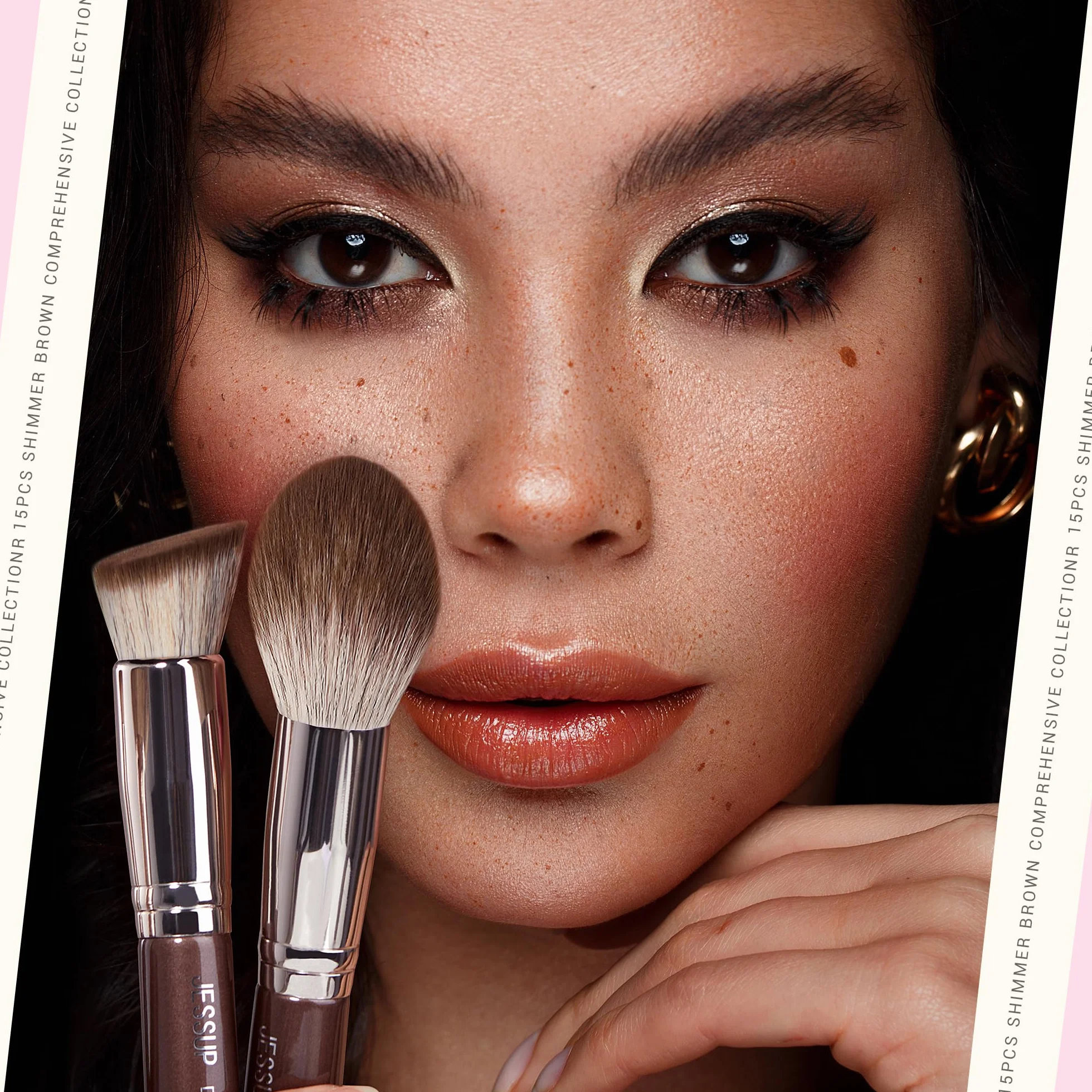Jessup Brochas de Maquillaje Marrón 15Pzs Set Brochas Maquillaje Profesional Pincele para Base en Polvo,Corrector,Cejas,Sombra de Ojos, Contorno,Delineador de Ojos,Pinceles Mezclar,T498