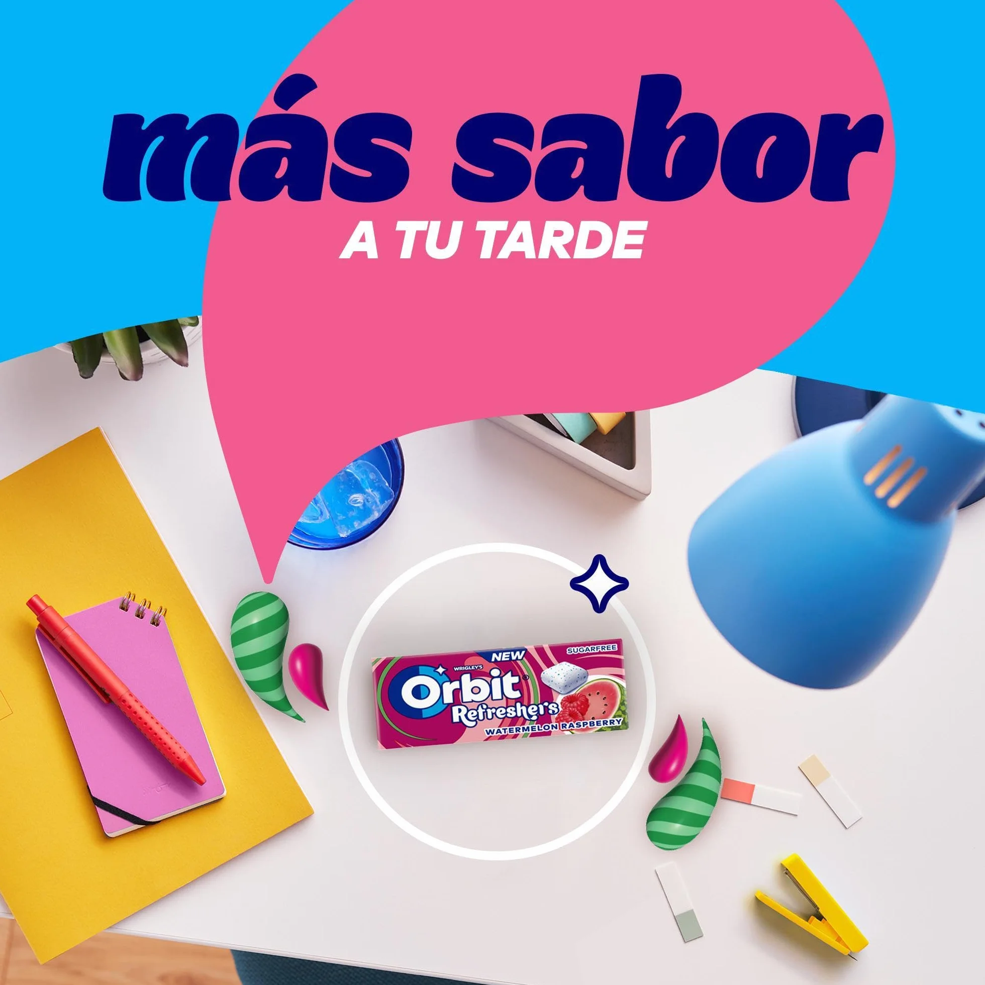 Orbit Refreshers Chicles sin azúcar sabor sandía y frambuesa, 16 paquetes