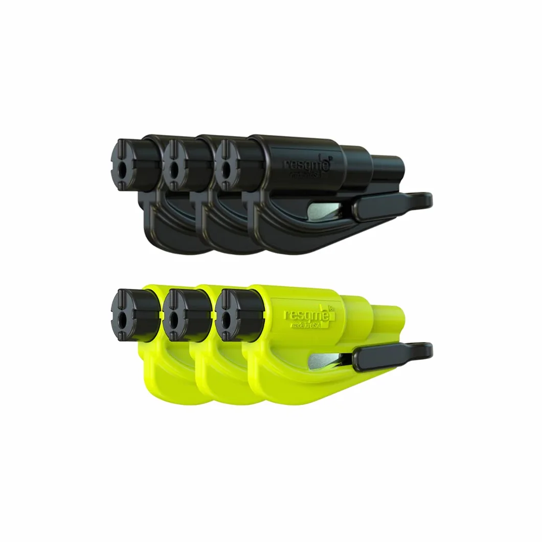 resqme 6 Unidades, la Herramienta de Escape de Coche con Llavero de Emergencia, Cortador de cinturón de Seguridad 2 en 1 y rompeventanas, Martillo de Seguridad Compacto, Amarillo y Negro