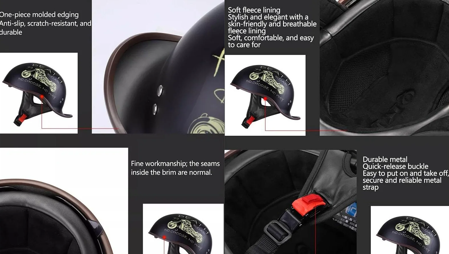 Casco de Motocicleta Hombre, Casco Retro de Media Calza Certificado Dot,Unisex Casco de Gorra de béisbol Cómodo y Ligero Casco de Scooter Forro extraíble Casco de Media calota