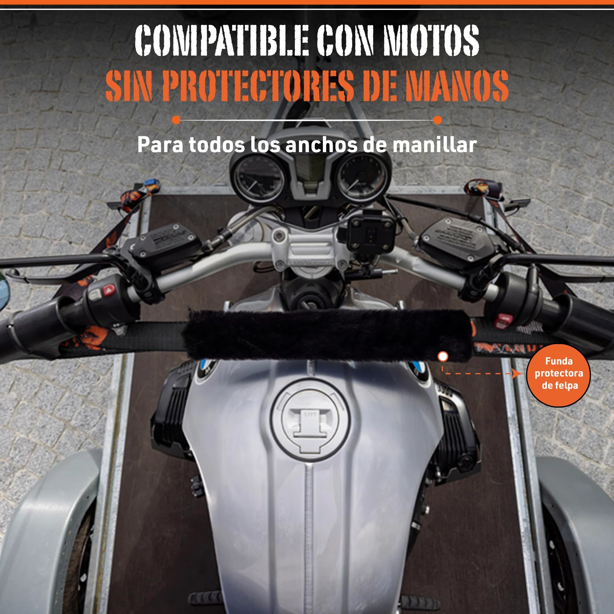 LODD – Correas Moto, Anclaje al Manillar con Manguitos Compuestos Reforzados, Carraca Ultrarresistente, 38 mm, 1.500 kg, Mosquetones de Acero, Remolque, Carretera y Deportivas – Maletín Incluido