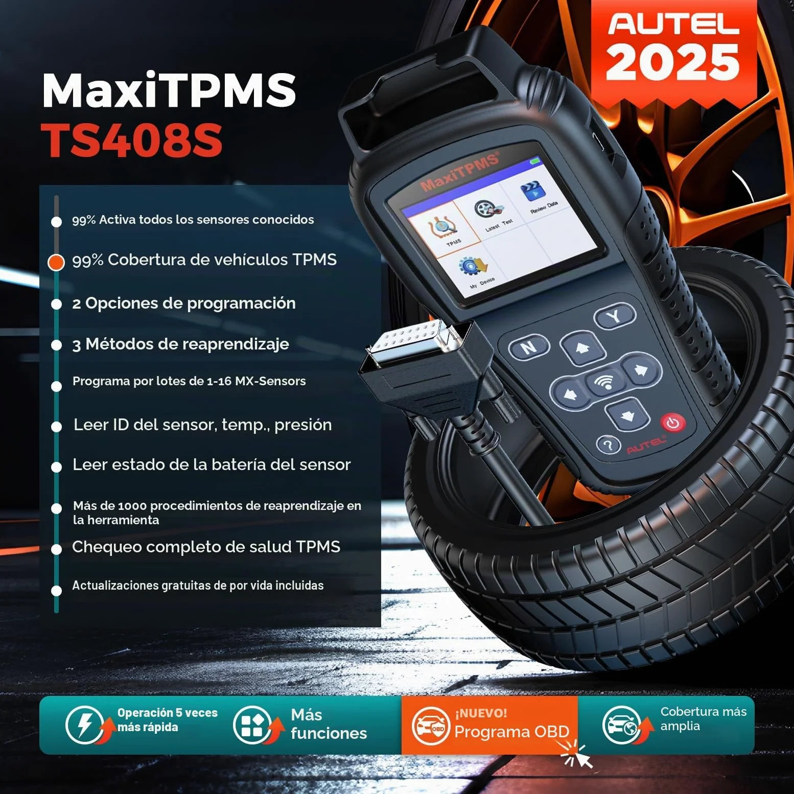 Autel MaxiTPMS TS408S Herramienta de Reaprendizaje TPMS: 2024 Herramienta de programación TPMS, Reinicio TPMS, Diagnóstico, Lectura, Borrado TPMS DTC, Actualización TS408/TS401, Igual Que TS501(Pro)