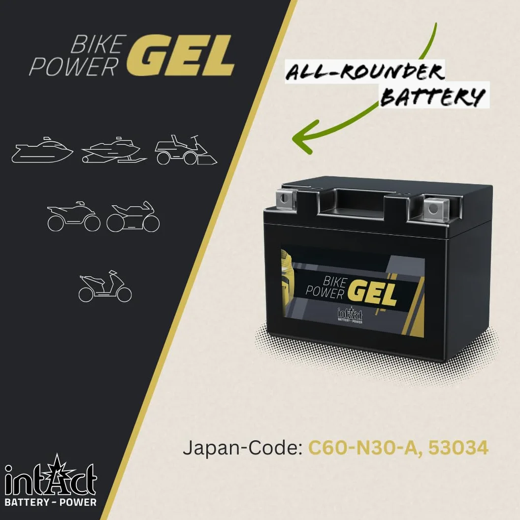 Batería de gel para la motocicleta, tractor de césped, cortacéspedes de montar 12V 30Ah Intact Bike-Power GEL53034 30Ah (DIN 53034) Y60-N30-A