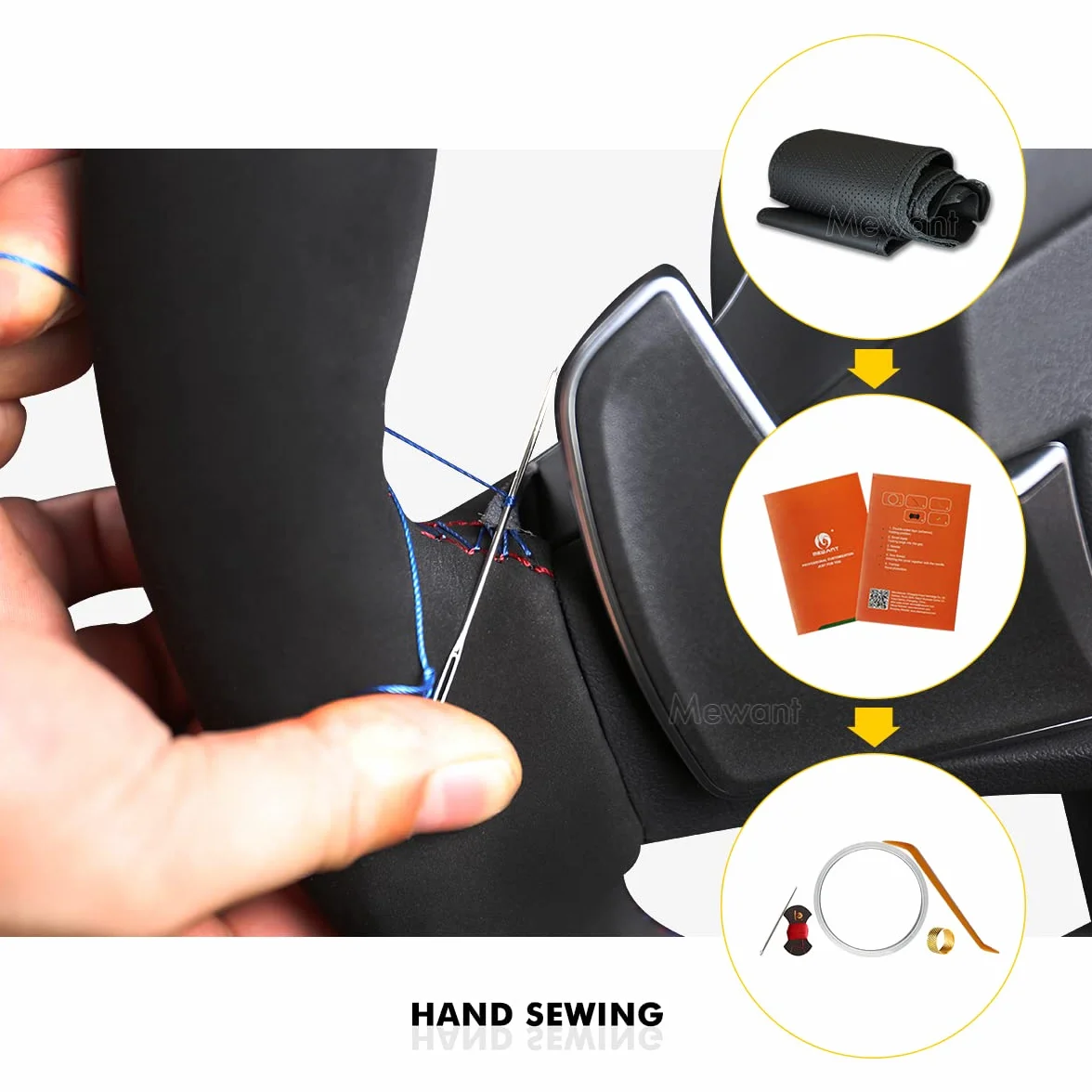 MEWANT Funda de Volante a Medida para Coser Peugeot 208 | volante Peugeot / Peugeot 208 (GT / GT Line) / 308 (GT) / 308 SW (GT) / 2008 / 3008 / 508 / 508 SW / 5008 / Rifter Duradero
