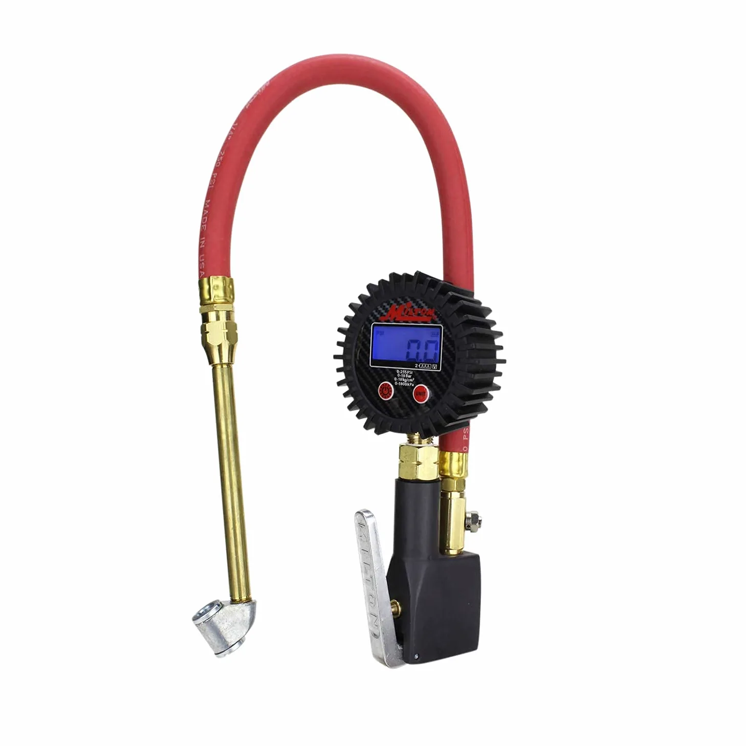 Milton Industries Inflador de neumáticos Digital Compacto con manómetro (255 PSI) – Mandril de Aire de Doble Cabeza y Manguera de Aire de Goma de 15 Pulgadas – 1/4 Pulgadas NPT