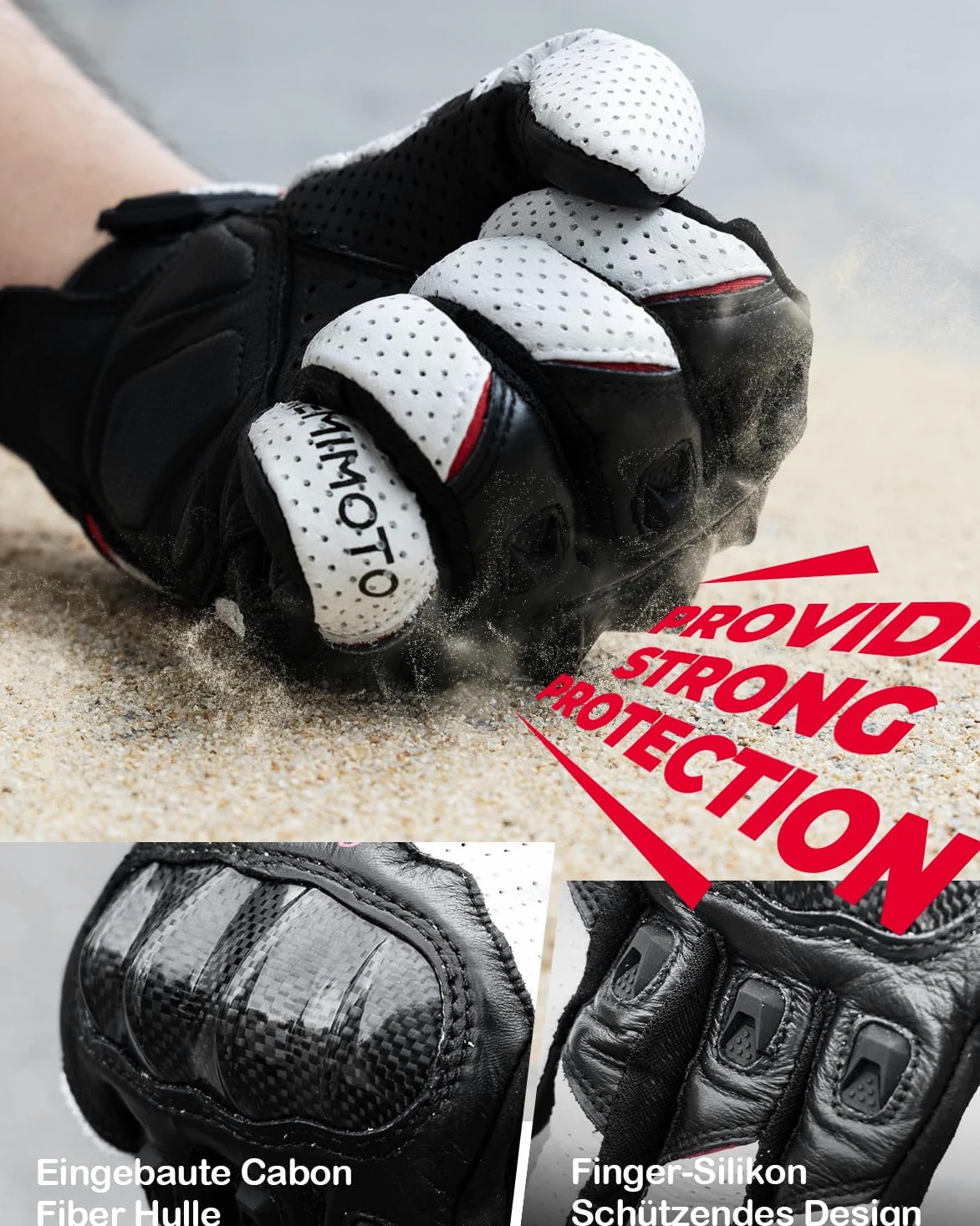 KEMIMOTO Guantes Moto Hombre, Piel de Cabra Dedos Completos con Almohadillas Antideslizantes, Pantalla Táctil y Protección para Motocross, Scooter