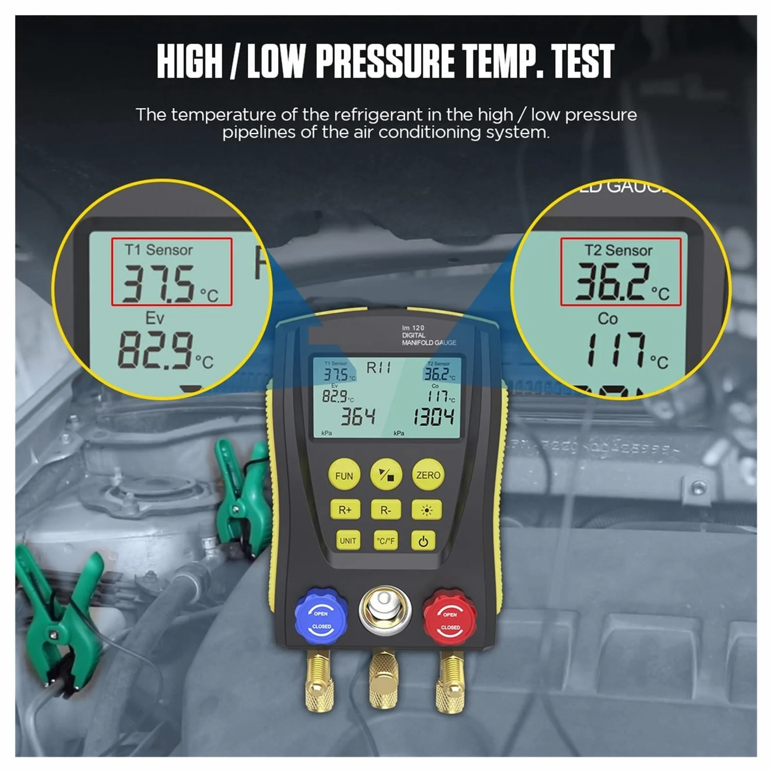 Medidores de HVAC Lm120 Medidor de presión de refrigeración Hvac Herramienta de prueba de medidor de temperatura de vacío Tesor del colector digital for aire acondicionado