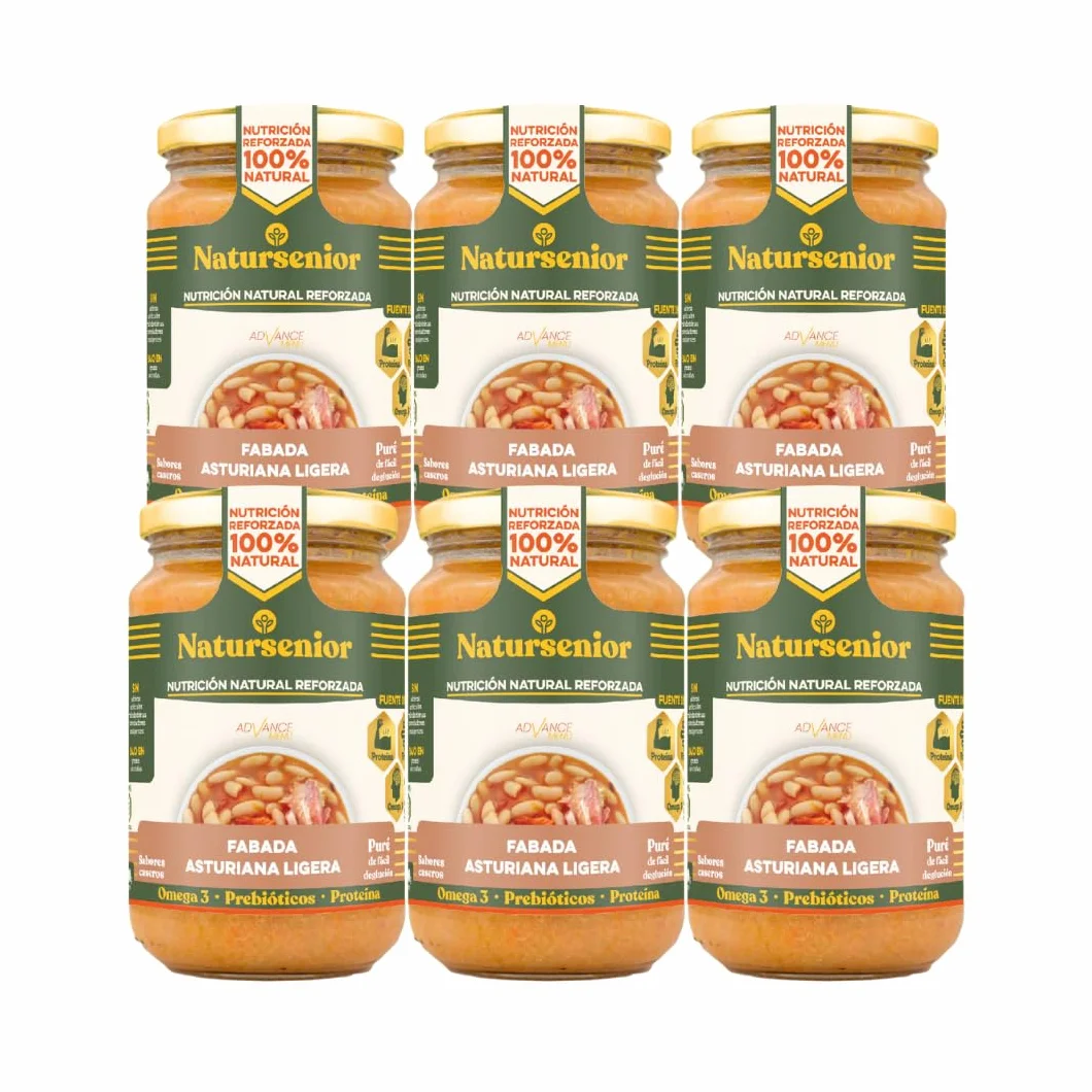 Natursenior Comida Triturada para Personas Mayores Pack Puré Fabada Asturiana Ligera 100% Natural Omega 3 Fibra Proteína 6 uds x 340g