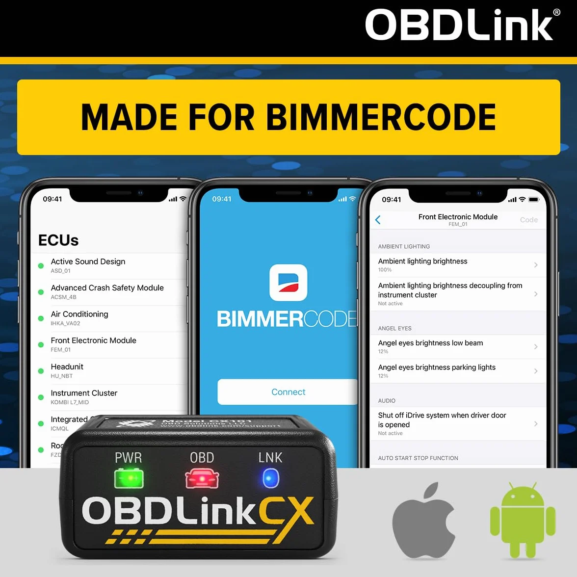 OBDLINK CX Bimmercode - Adaptador Bluetooth 5.1 BLE OBD2 para BMW/Mini, Funciona con iPhone/iOS y Android, codificación de Coche, escáner de diagnóstico OBD II