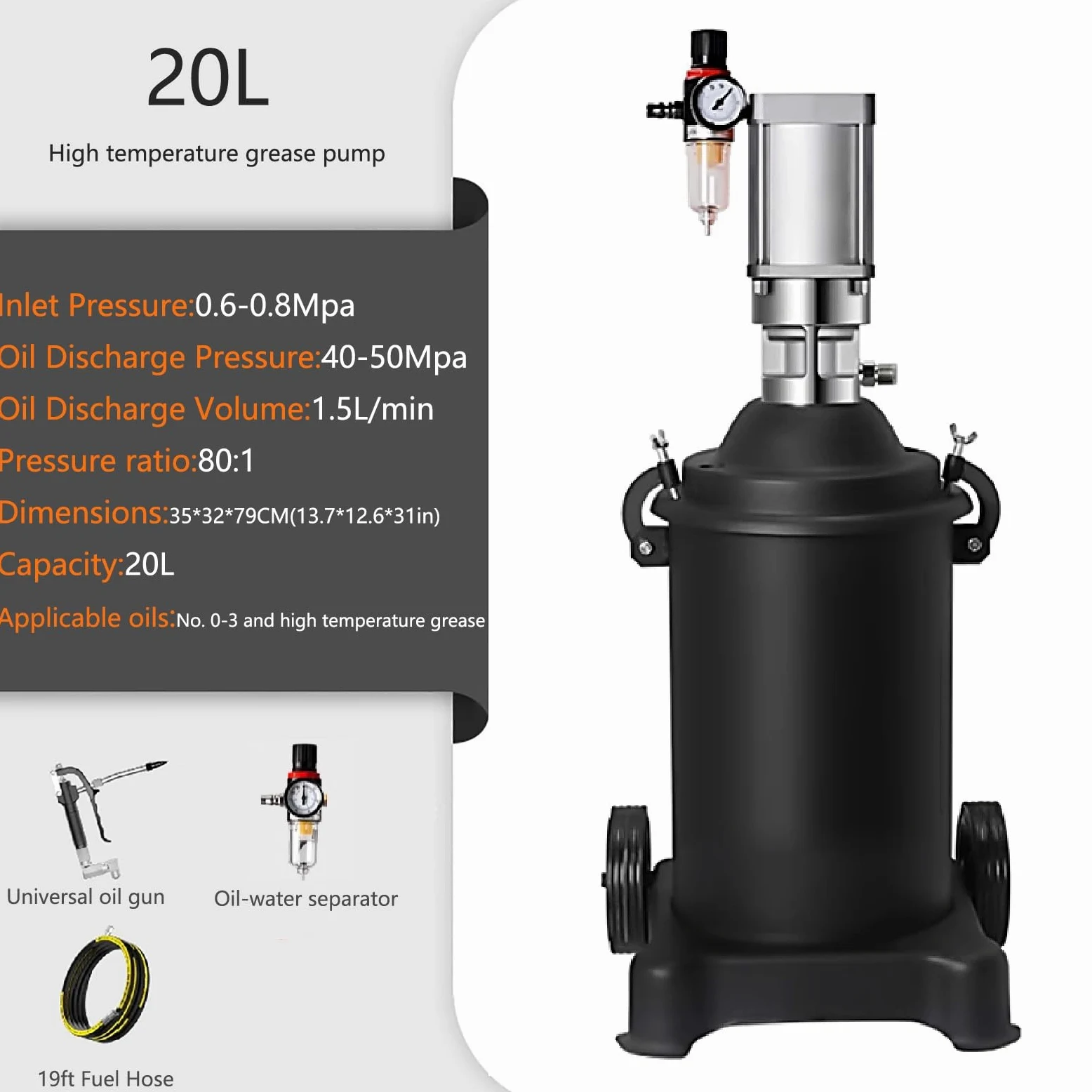 Bomba de grasa de alta presión para lubricantes gruesos y de alta temperatura, relación 80:1, compatible con uso en invierno