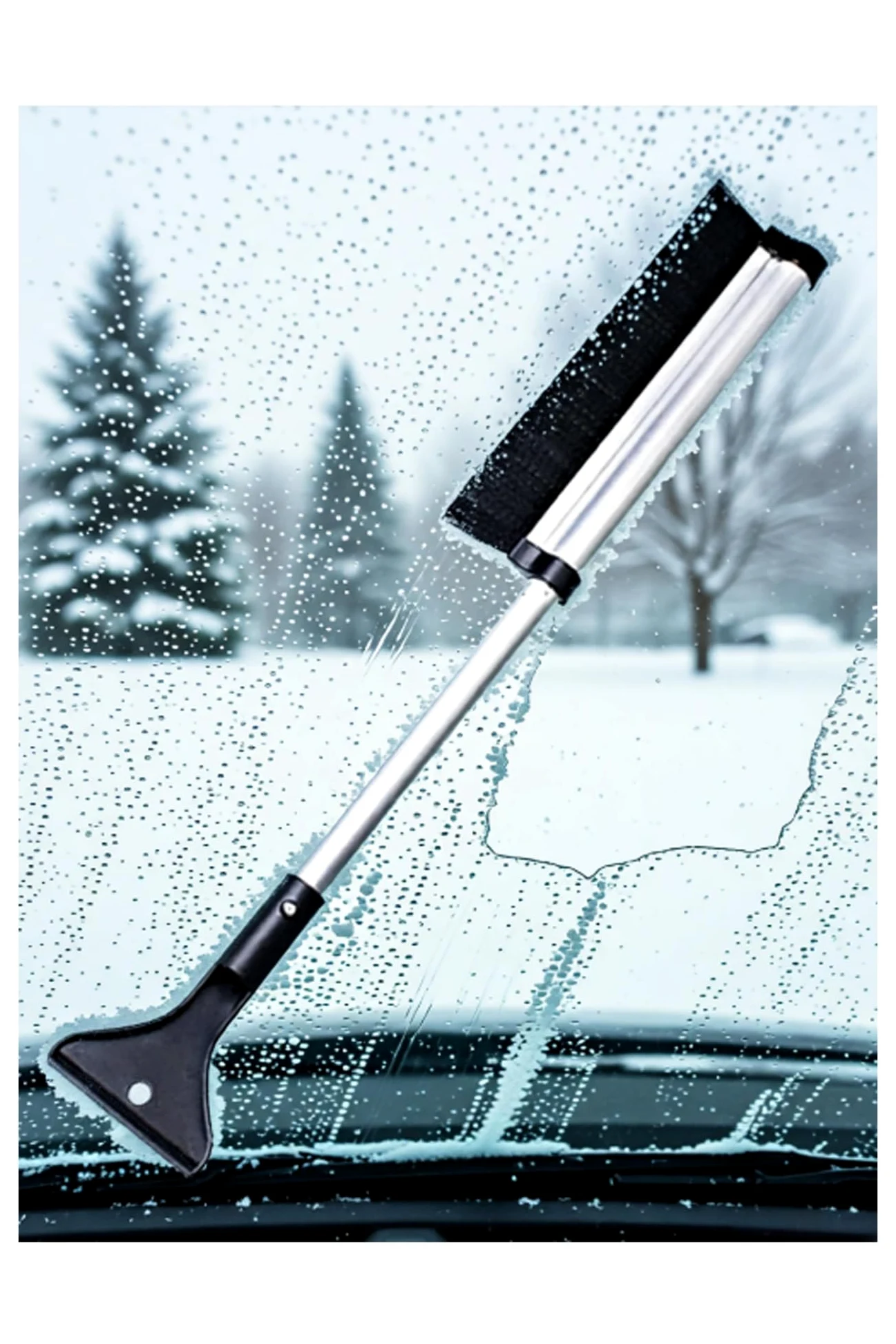 Rascador de hielo y cepillo de nieve para coche y camión, mango extensible, rascador extraíble para eliminación de hielo en invierno, equipo esencial de invierno para vehículos