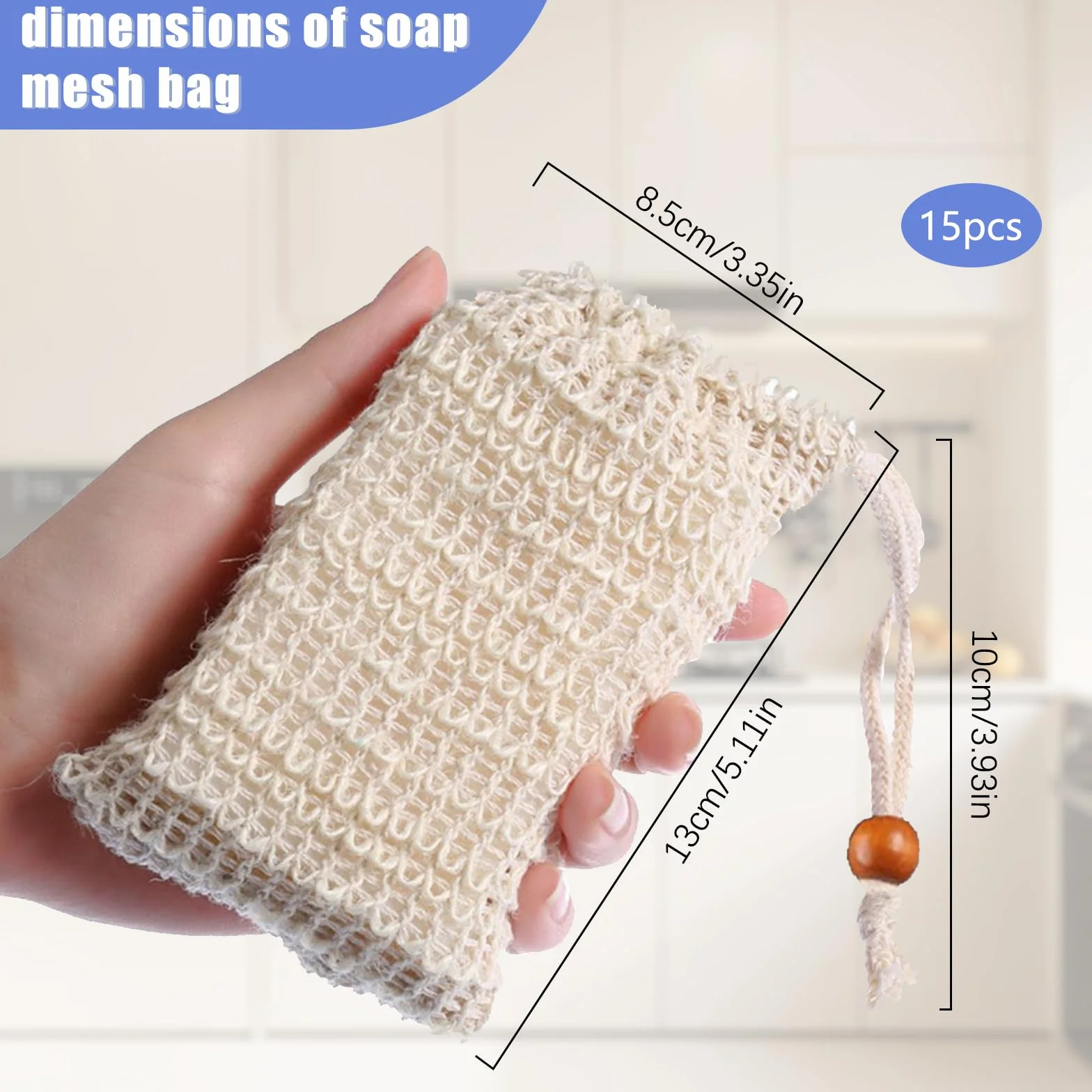 Bolsas de Sisal Natural para Jabón Sólido, Espuma y Champú Sólido - 15 Unidades