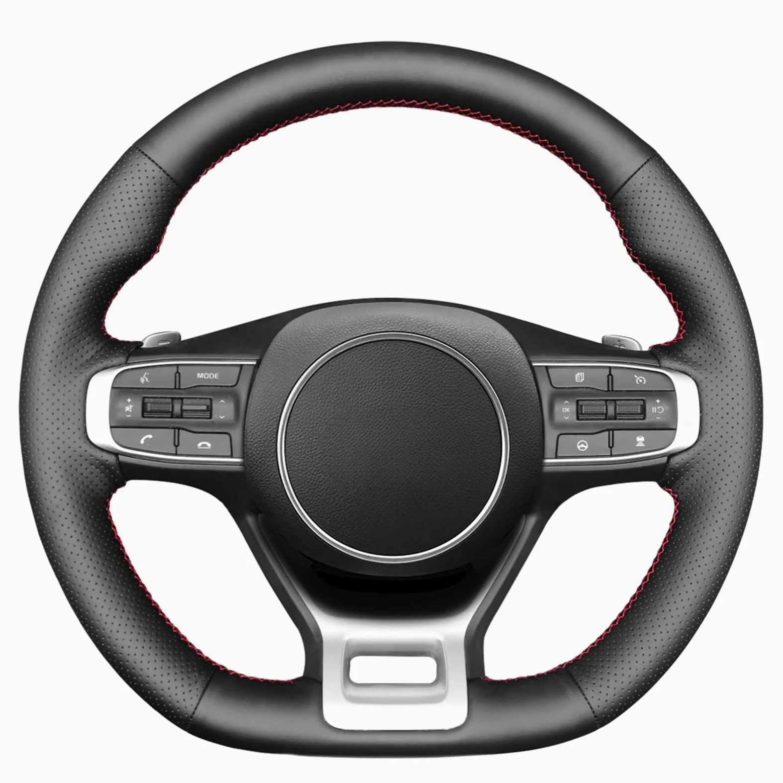 MEWANT Funda de volante de cuero genuino negro cosida a mano para Kia Sportage 2022-2023 / K5 (GT/GT-Line) 2021-2022, accesorios de funda para volante | Kia Sportage 2022-2023 / K5 (GT / GT-Line) 2021-2022 - Cuero genuino negro transpirable para ruedas ca