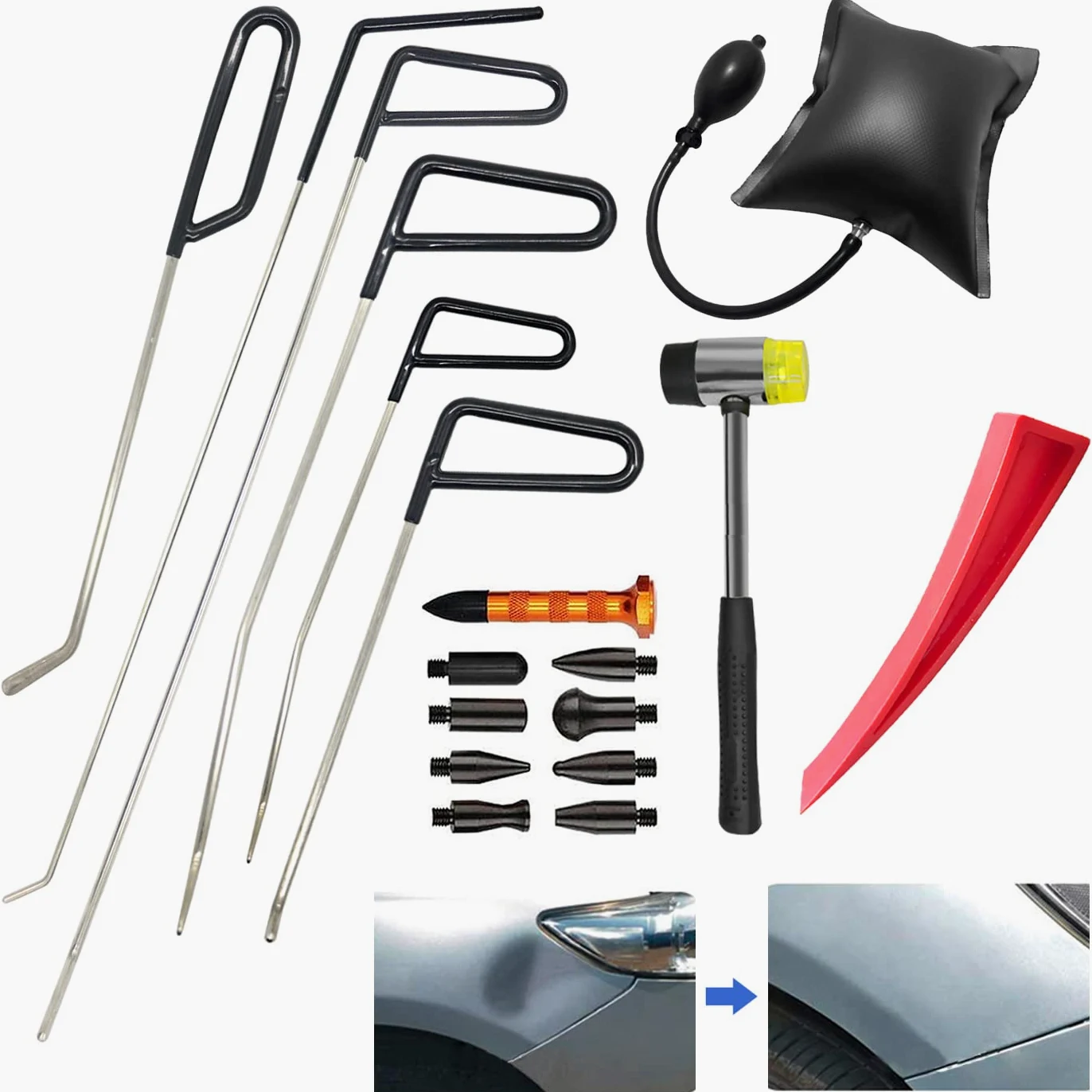 Dent Repair Kit Herramientas,Kit de reparación de Abolladuras Sin Pintura, Kit de Reparación de Abolladuras Sin Pintura Herramientas Manuales de Reparación de Abolladuras de Puertas de Coche