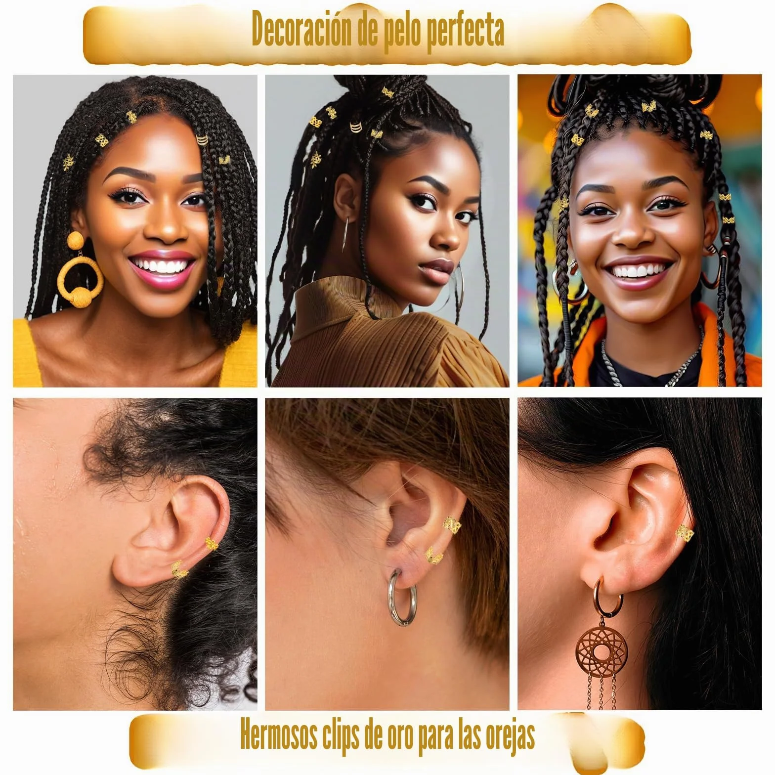 Ouligay Joyería para el Cabello 60 Piezas, Adornos Dorados para Trenzas, Anillos de Cabello Dorados, Accesorio Pirata