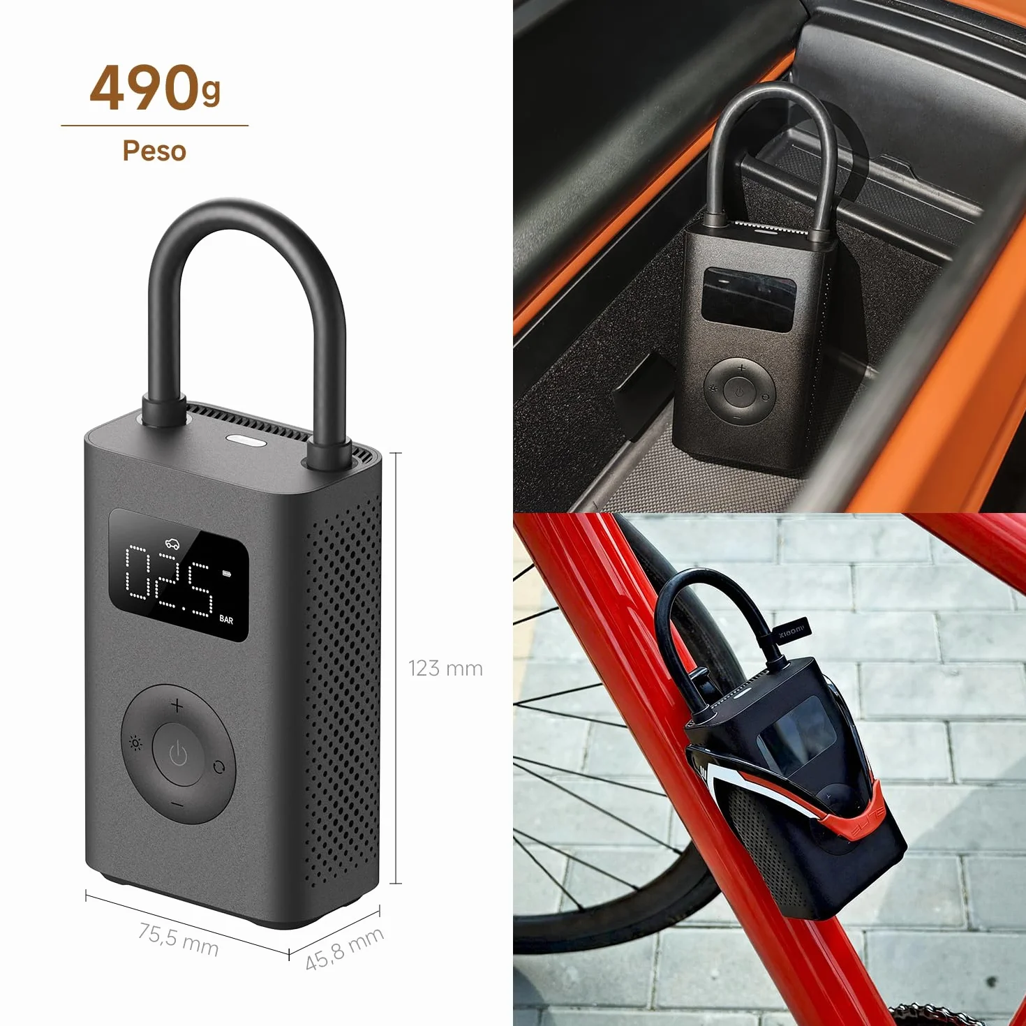 Xiaomi Portable Electric Air Compressor 2, compresor de aire portátil 0.2-10.3 bar 3-150 psi, batería 2000mAh, USB-C, LED, negro