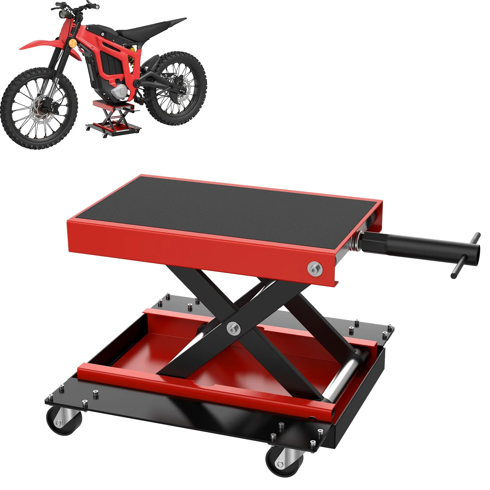 Froadp Elevador de moto con ruedas, plataforma elevadora para reparaciones, altura regulable hasta 500 kg, plataforma elevadora para ATV, quad y motocicletas, garaje y uso al aire libre