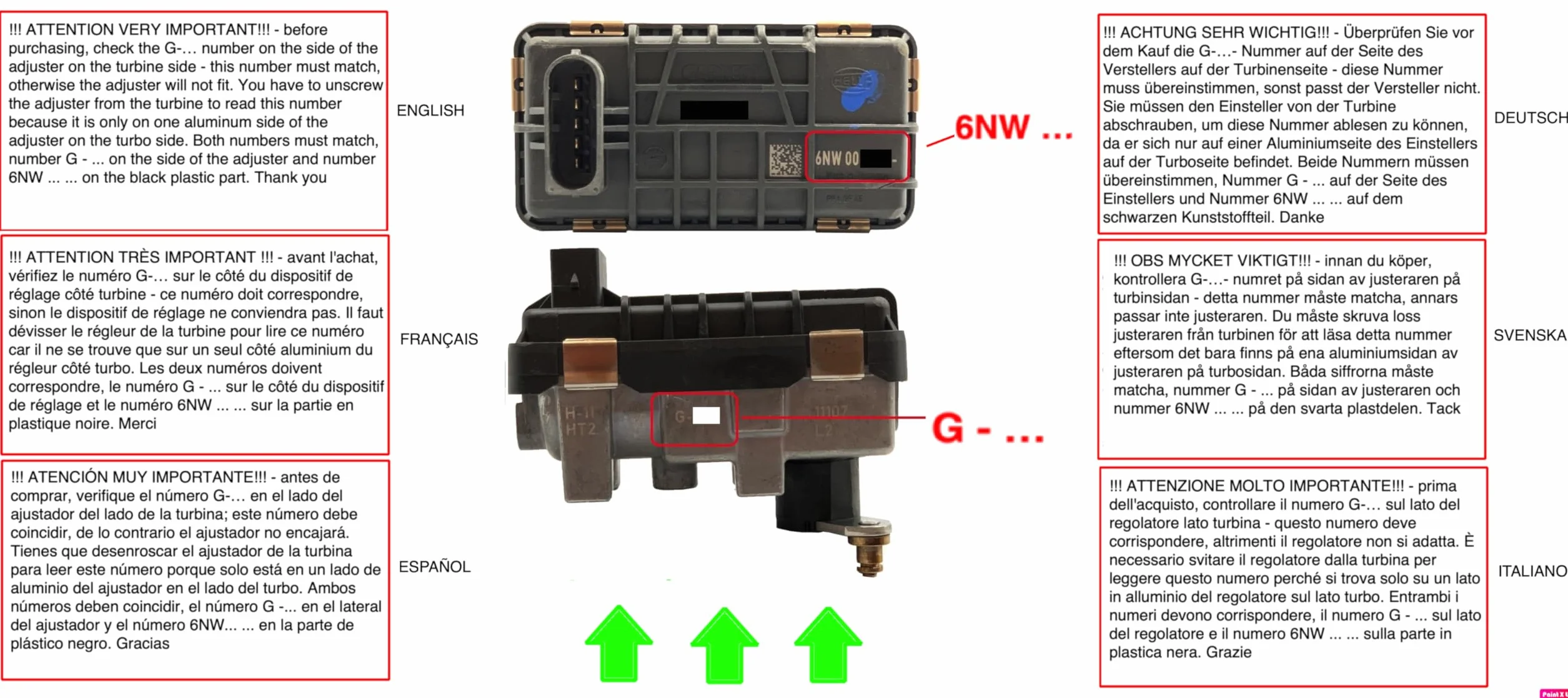 Actuador Turbocompresor Original Electrónico G-33, 6NW009206, 752406 Garrett, Hella Actuator