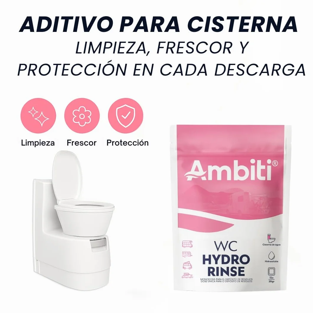 Ambiti | WC Rinse | Monodosis Hidrosolubles para Cisterna de Inodoros Portátiles y Cassettes |Desinfecta y Perfuma en Cada Descarga |Camper,Autocaravana,Caravana y Barco |Piña Colada |15 Ud
